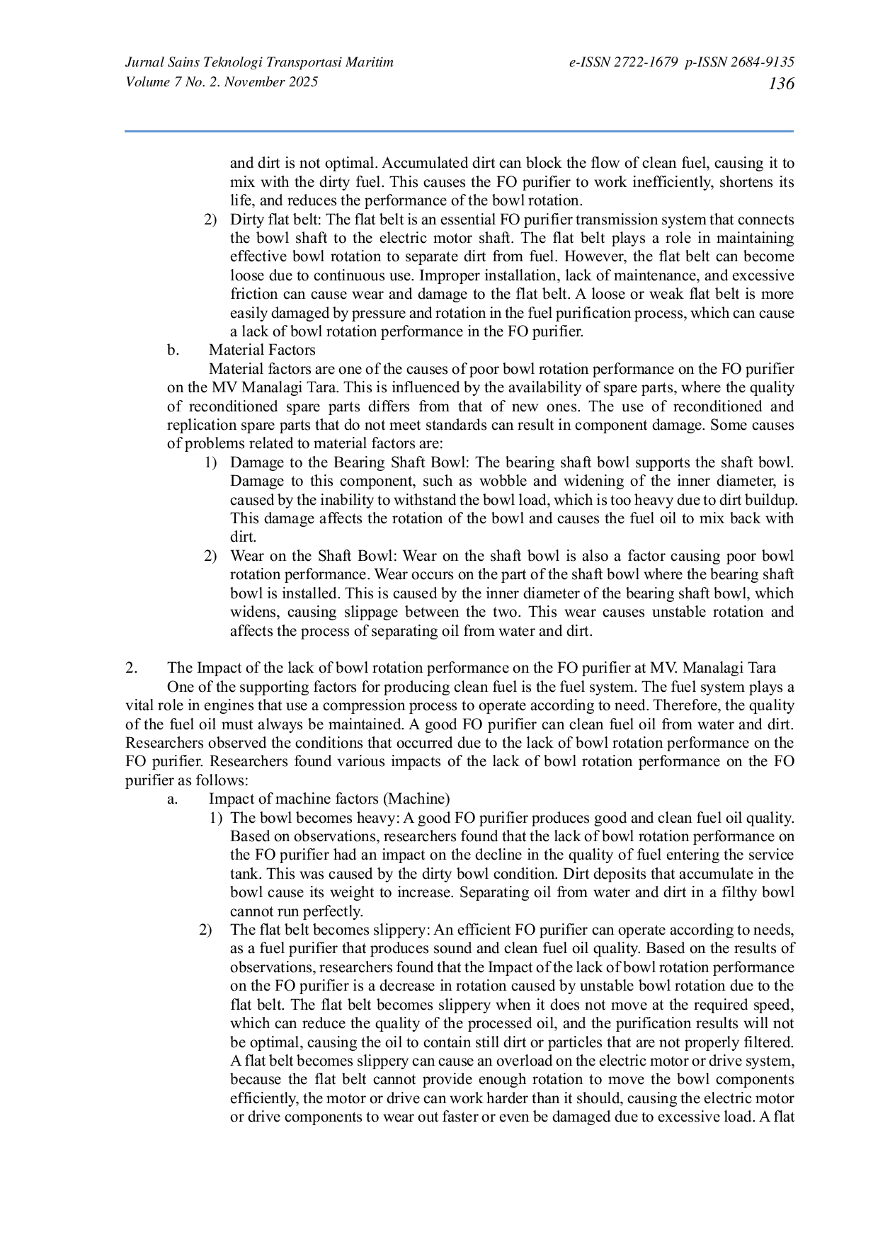 JURIS Case Analysis of Bowl Rotation Performance Deficiency in the FO Purifier of MV Manalagi Tara