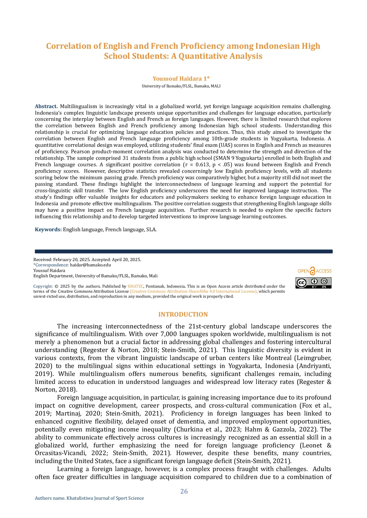 JURIS Korelasi Kemampuan Bahasa Inggris dan Prancis di Kalangan Siswa Sekolah Menengah Atas Indonesia Analisis Kuantitatif