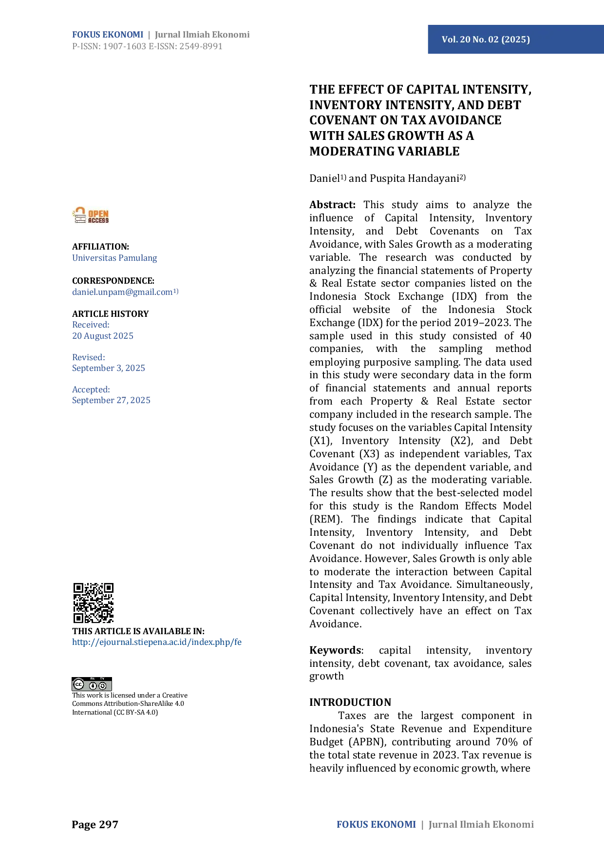 JURIS The Effect of Capital Intensity Inventory Intensity and Debt Covenant on Tax Avoidance with Sales Growth as a Moderating Variable