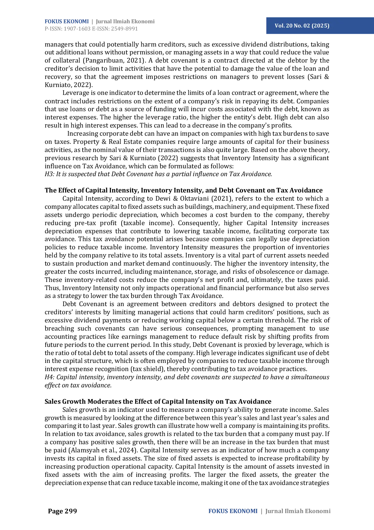 JURIS The Effect of Capital Intensity Inventory Intensity and Debt Covenant on Tax Avoidance with Sales Growth as a Moderating Variable