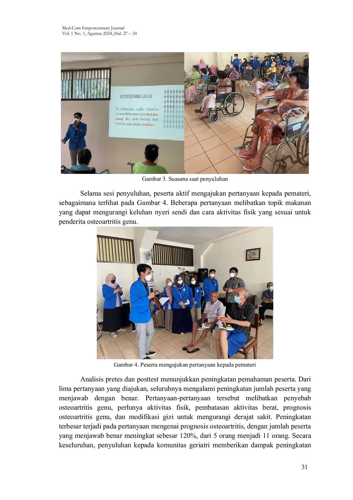 JURIS Edukasi Seputar Obesitas dan Osteoartritis pada Komunitas Geriatri di Panti Wreda Pengayoman Semarang