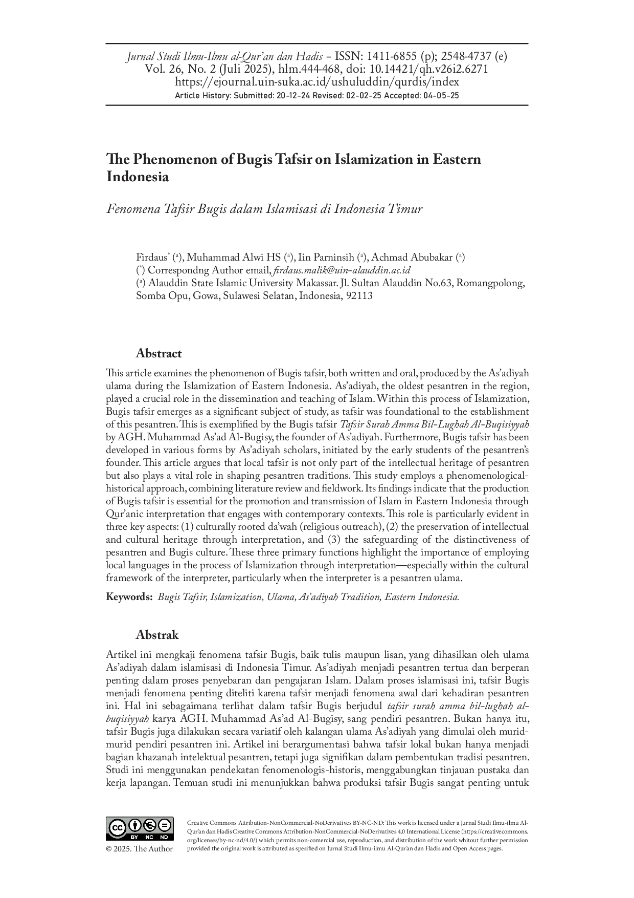 JURIS The Phenomenon of Bugis Tafsir on Islamization in Eastern Indonesia