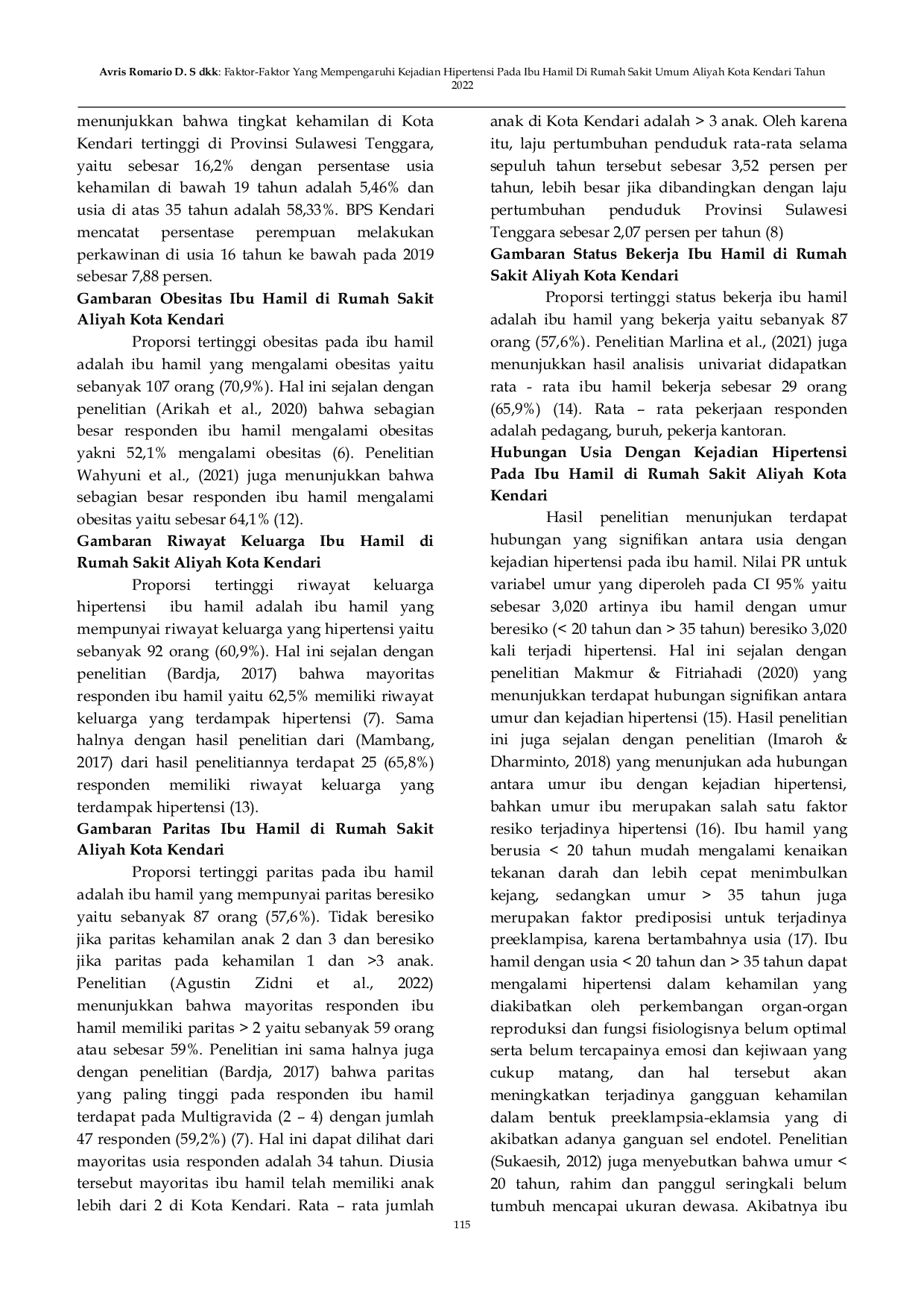 JURIS Faktor Faktor yang Mempengaruhi Kejadian Hipertensi pada Ibu Hamil Di Rumah Sakit Umum Aliyah Kota Kendari Tahun 2022