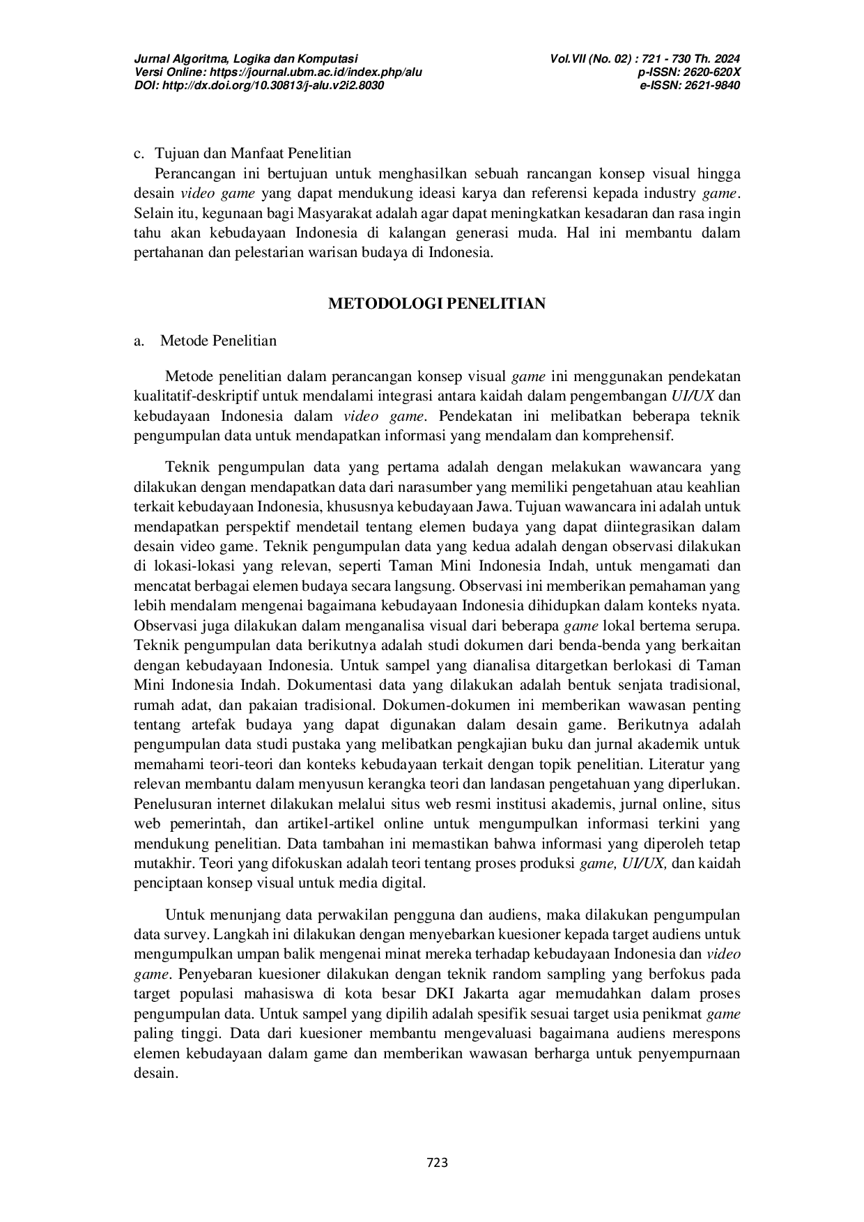 JURIS Perancangan 3D Video Game Aksi Bercorak Budaya Indonesia dengan Pendekatan UI UX