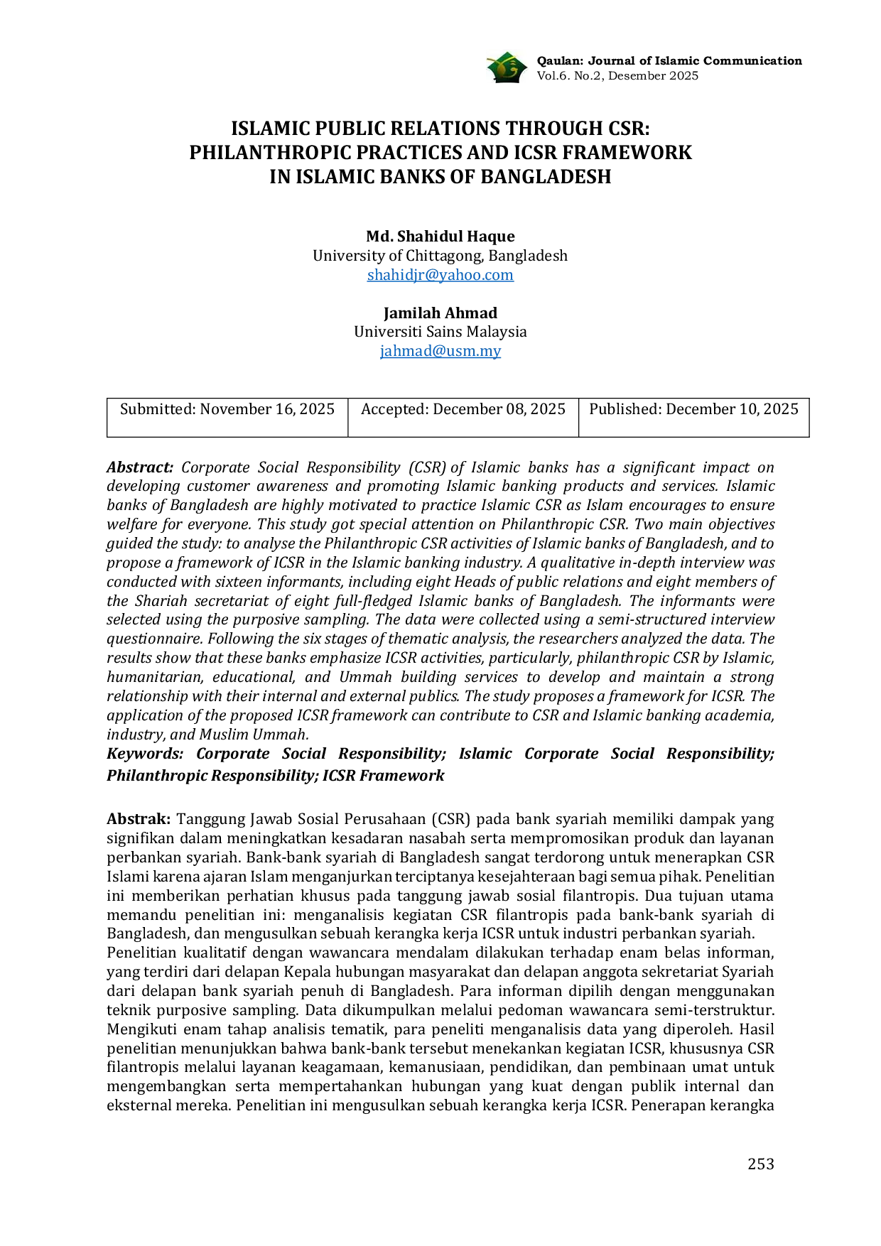 JURIS Islamic Public Relations Through CSR Philanthropic PR Practices and ICSR Framework in Islamic Banks of Bangladesh