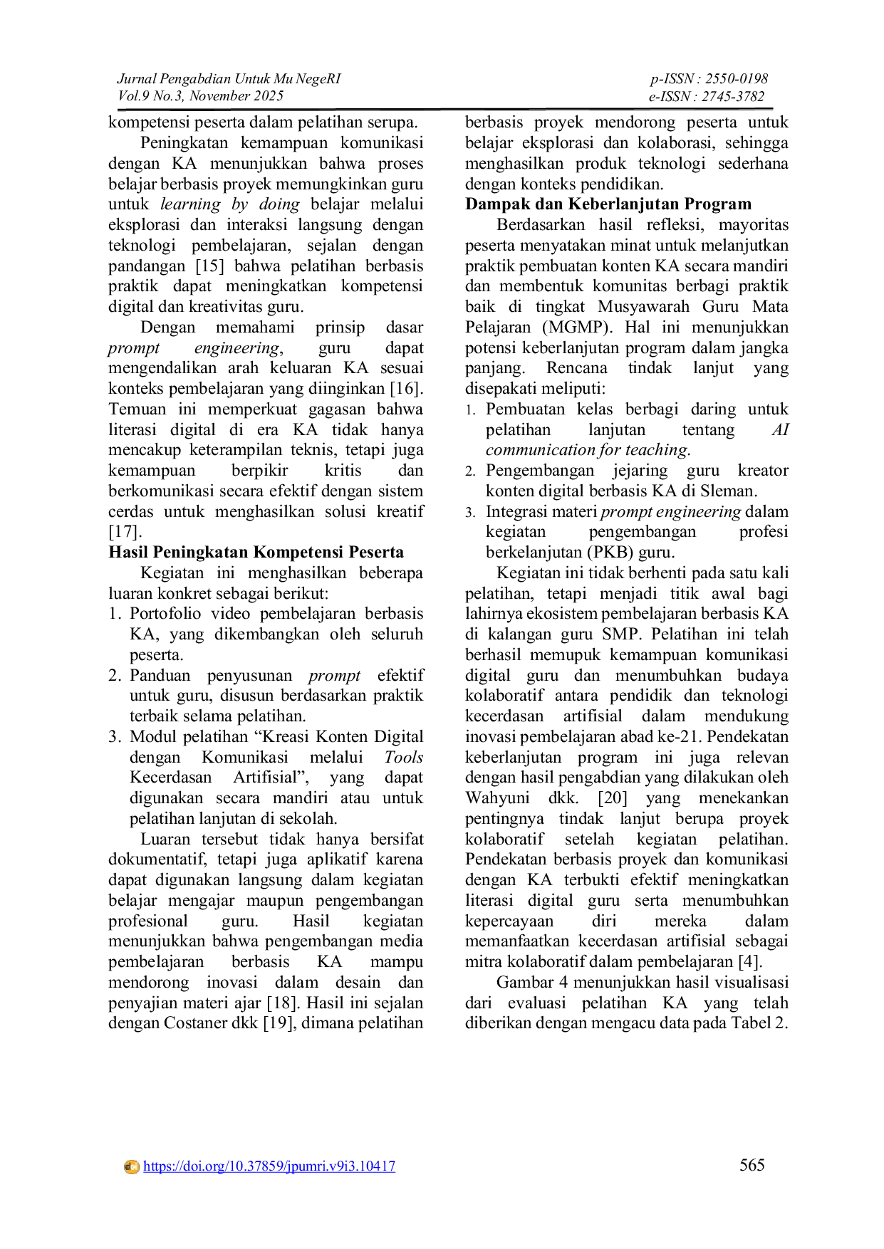 JURIS Pelatihan Kreasi Konten Digital dengan Komunikasi melalui Tools Kecerdasan Artifisial