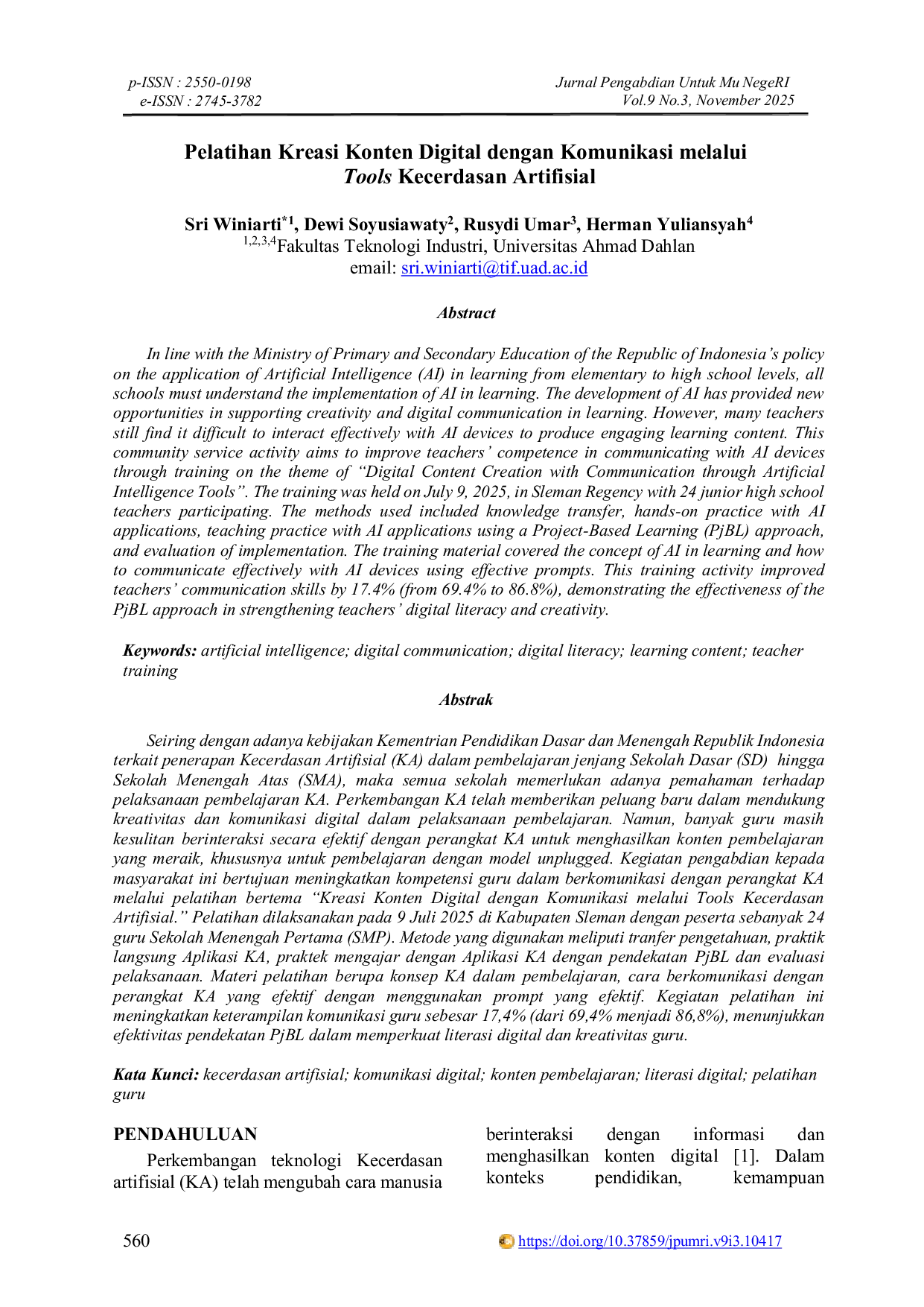 JURIS Pelatihan Kreasi Konten Digital dengan Komunikasi melalui Tools Kecerdasan Artifisial