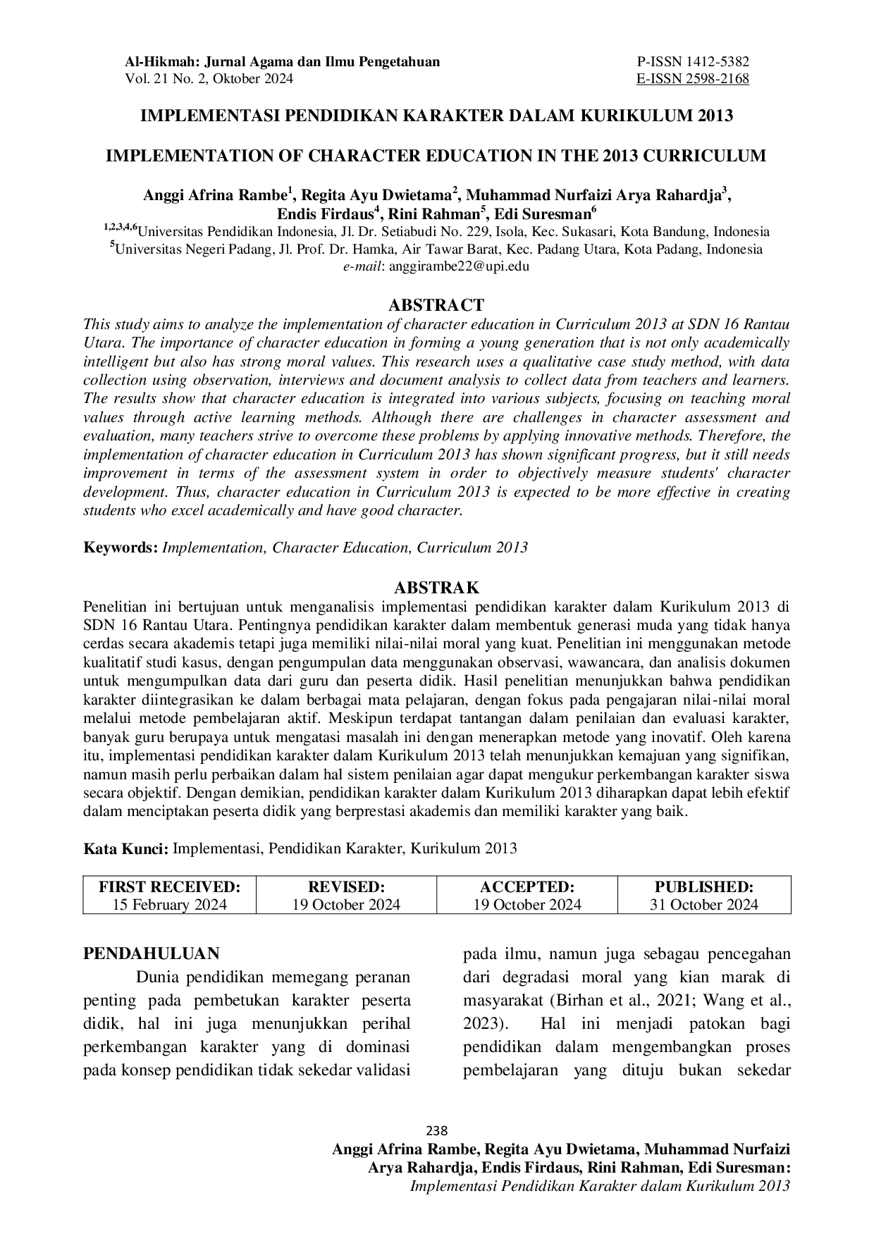 JURIS Implementasi Pendidikan Karakter dalam Kurikulum 2013