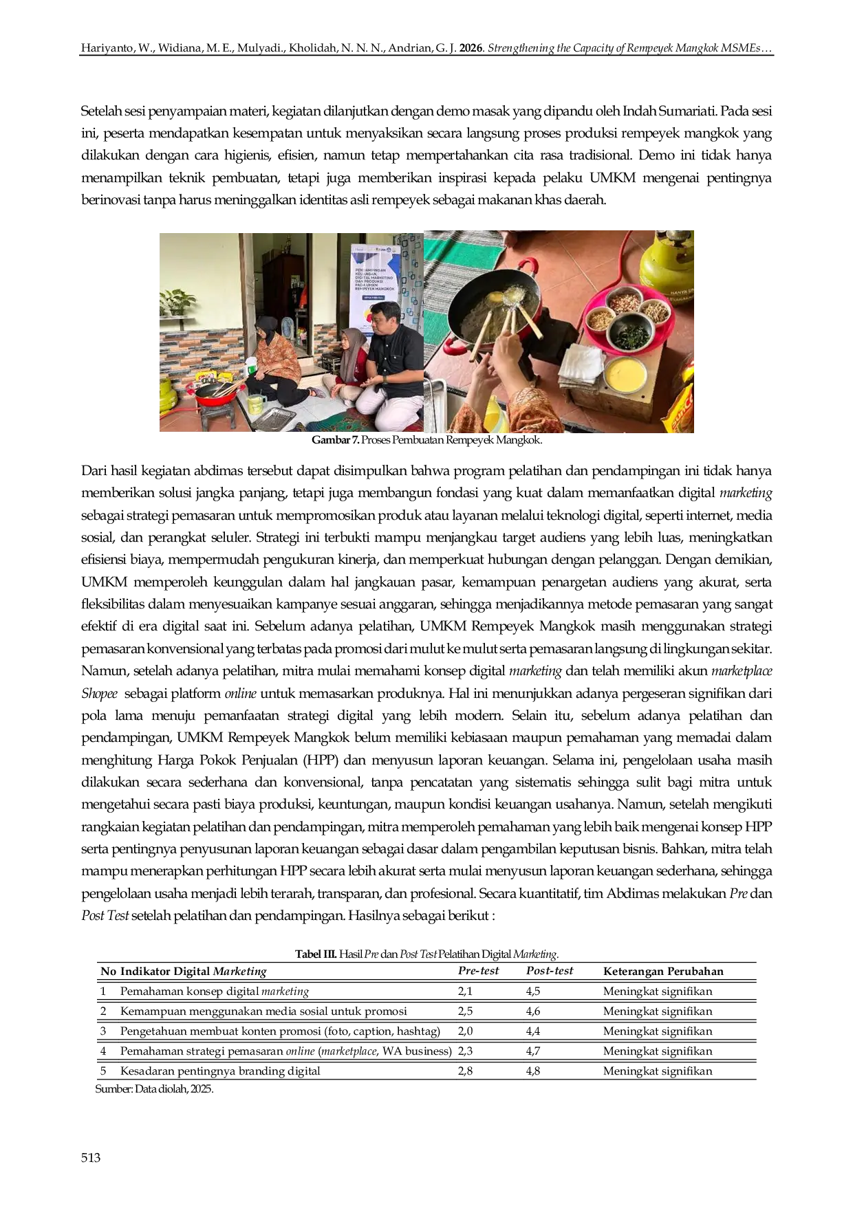 JURIS Penguatan Kapasitas UMKM Rempeyek Mangkok melalui Pelatihan dan Pendampingan Digital Marketing HPP dan Laporan Keuangan