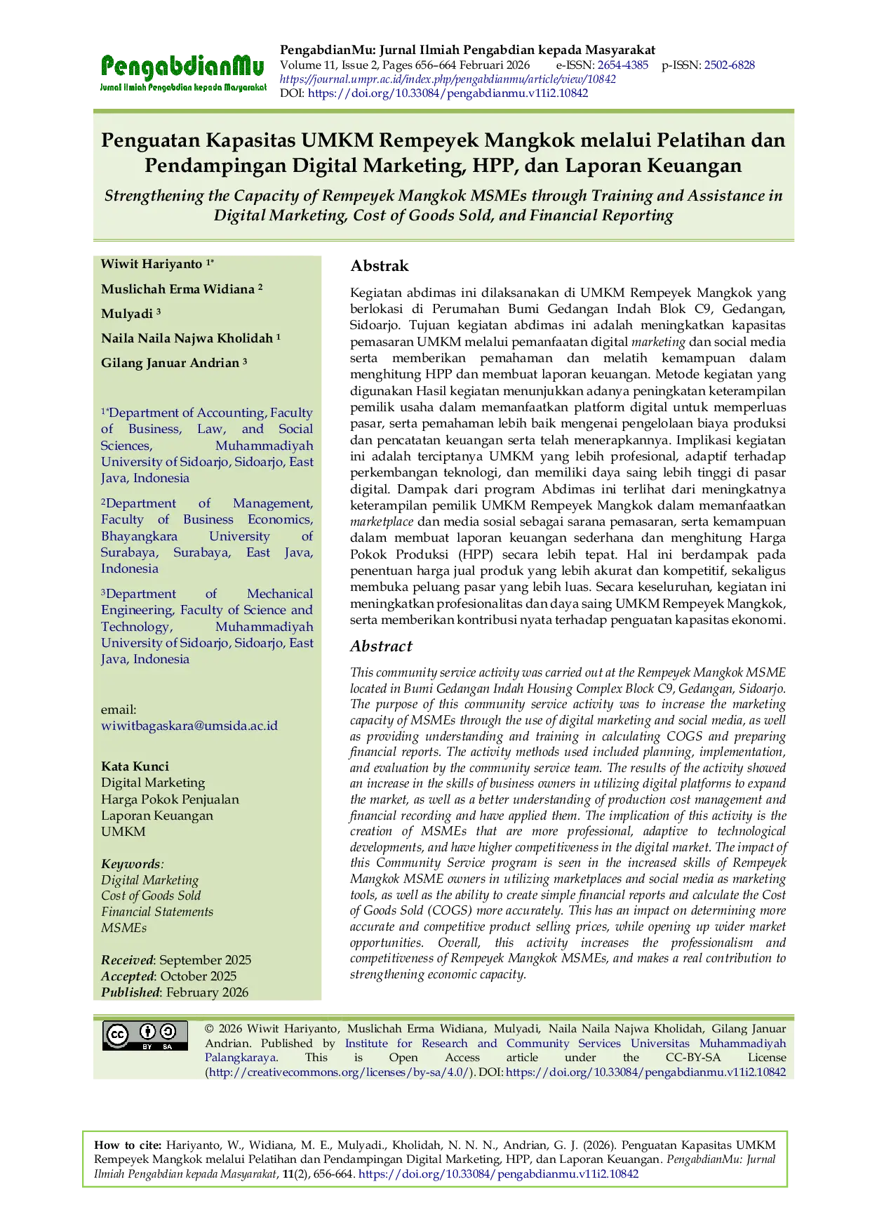 JURIS Penguatan Kapasitas UMKM Rempeyek Mangkok melalui Pelatihan dan Pendampingan Digital Marketing HPP dan Laporan Keuangan