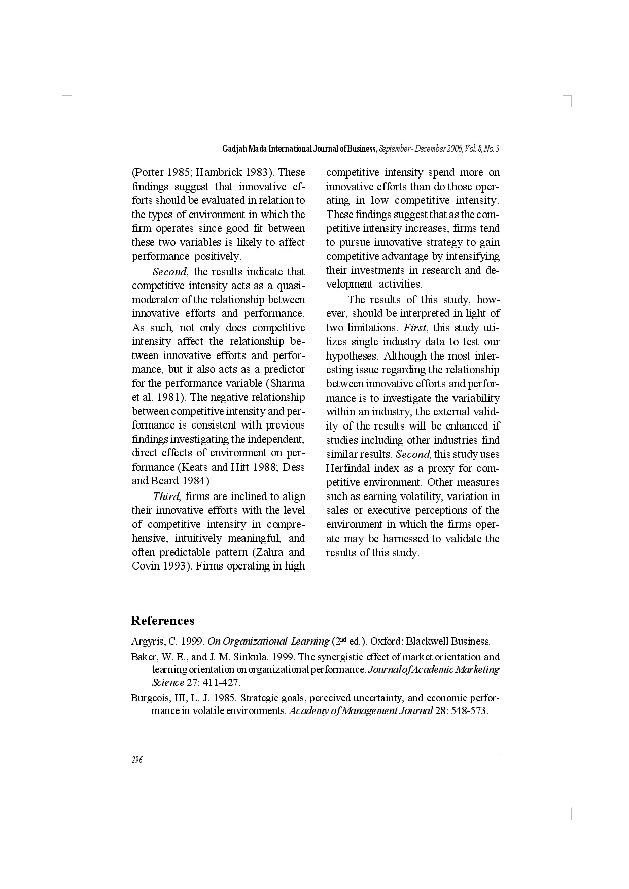 juris Competitive Intensity as a Quasi moderator of the Relationship between Innovative Efforts and Performance