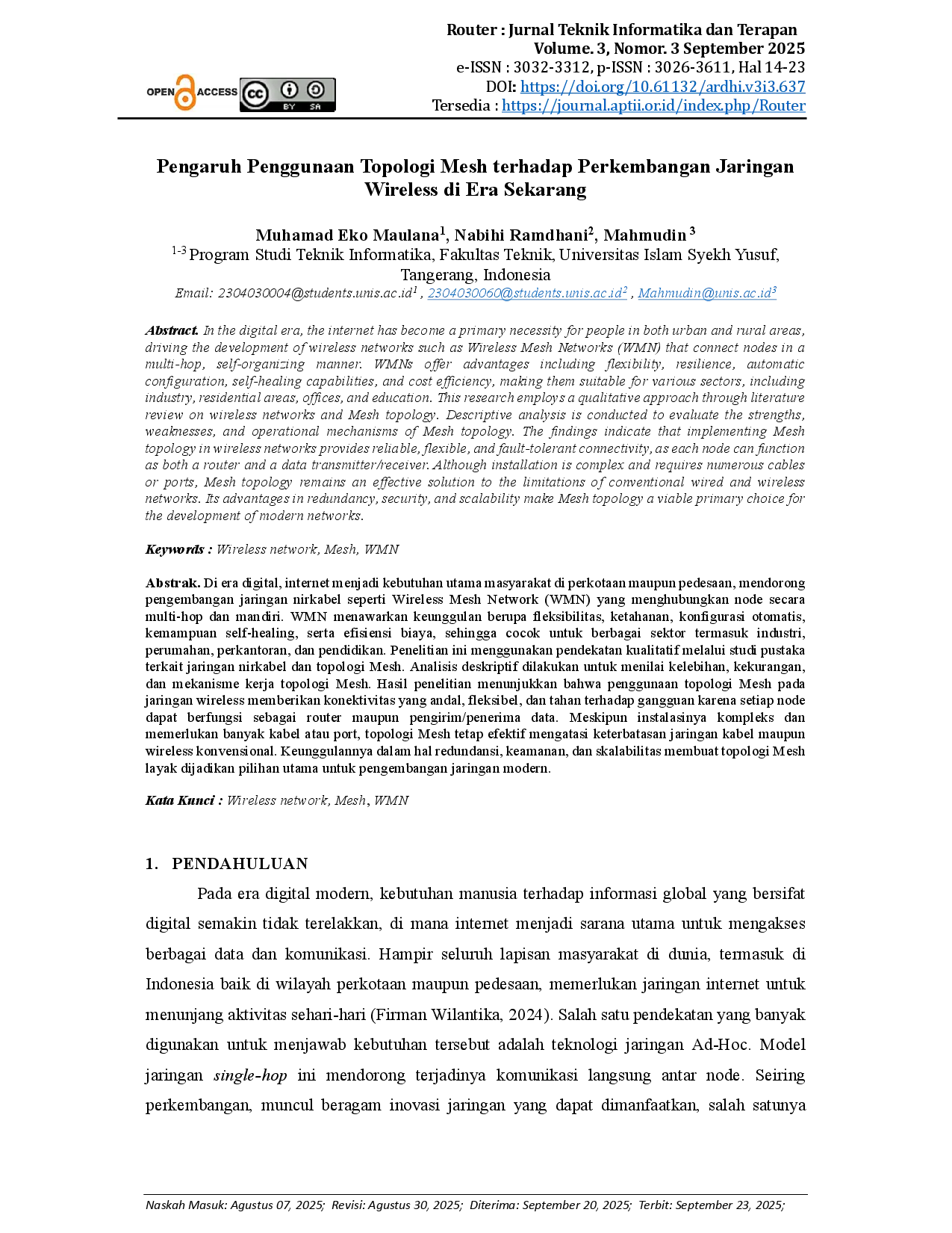juris Pengaruh Penggunaan Topologi Mesh terhadap Perkembangan Jaringan Wireless di Era Sekarang