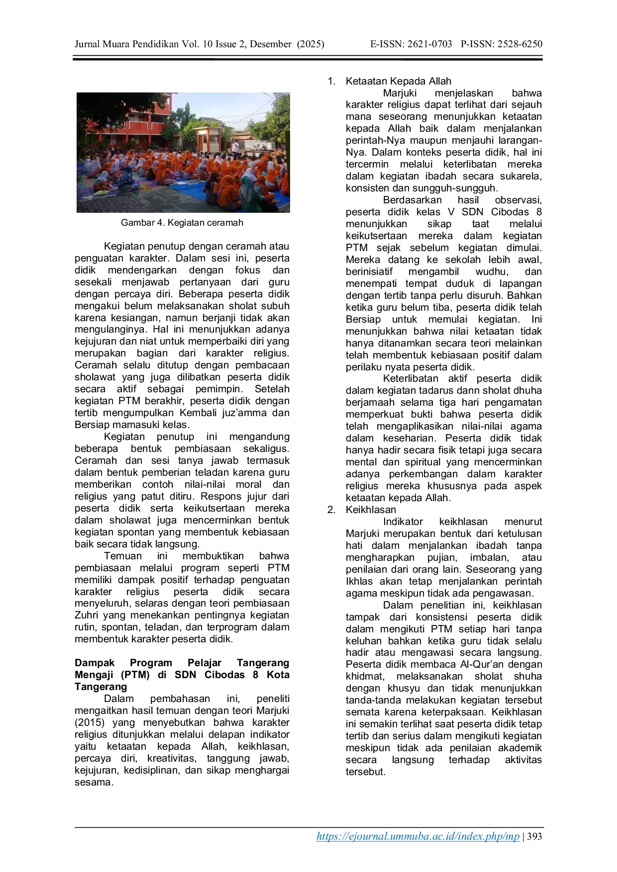 JURIS Implementasi Program Pelajar Tangerang Mengaji Ptm Dalam Pembentukan Karakter Religius Peserta Didik Di Sekolah Dasar