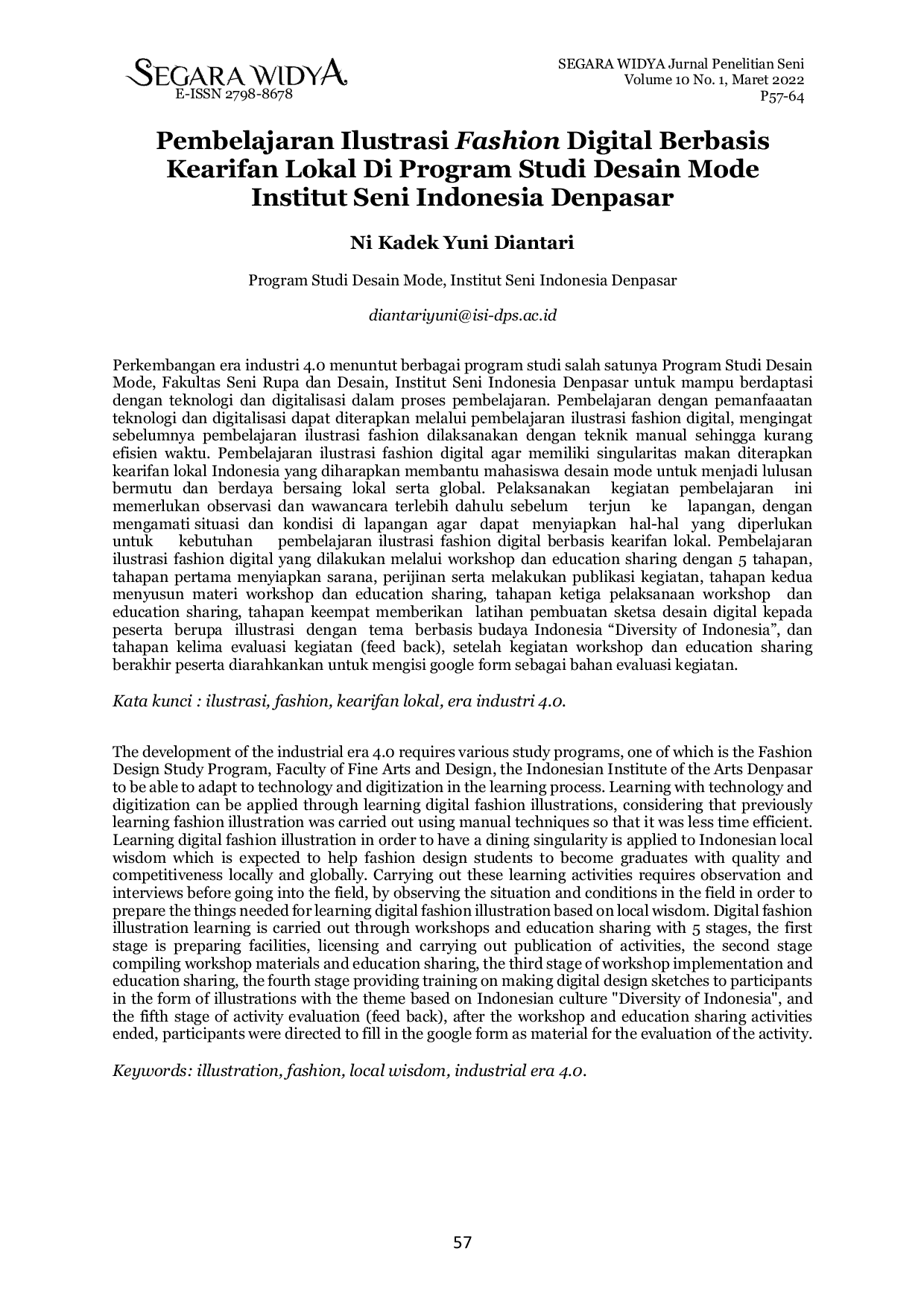 JURIS Pembelajaran Ilustrasi Fashion Digital Berbasis Kearifan Lokal Di Program Studi Desain Mode Institut Seni Indonesia Denpasar