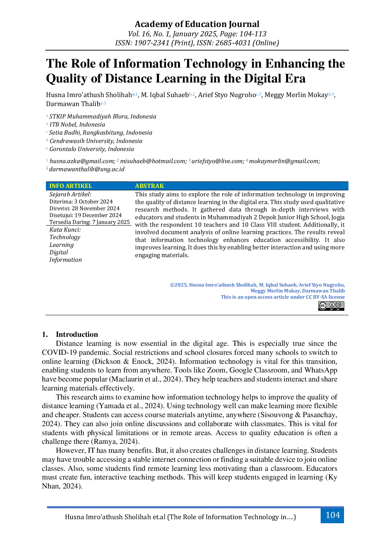JURIS The Role of Information Technology in Enhancing the Quality of Distance Learning in the Digital Era