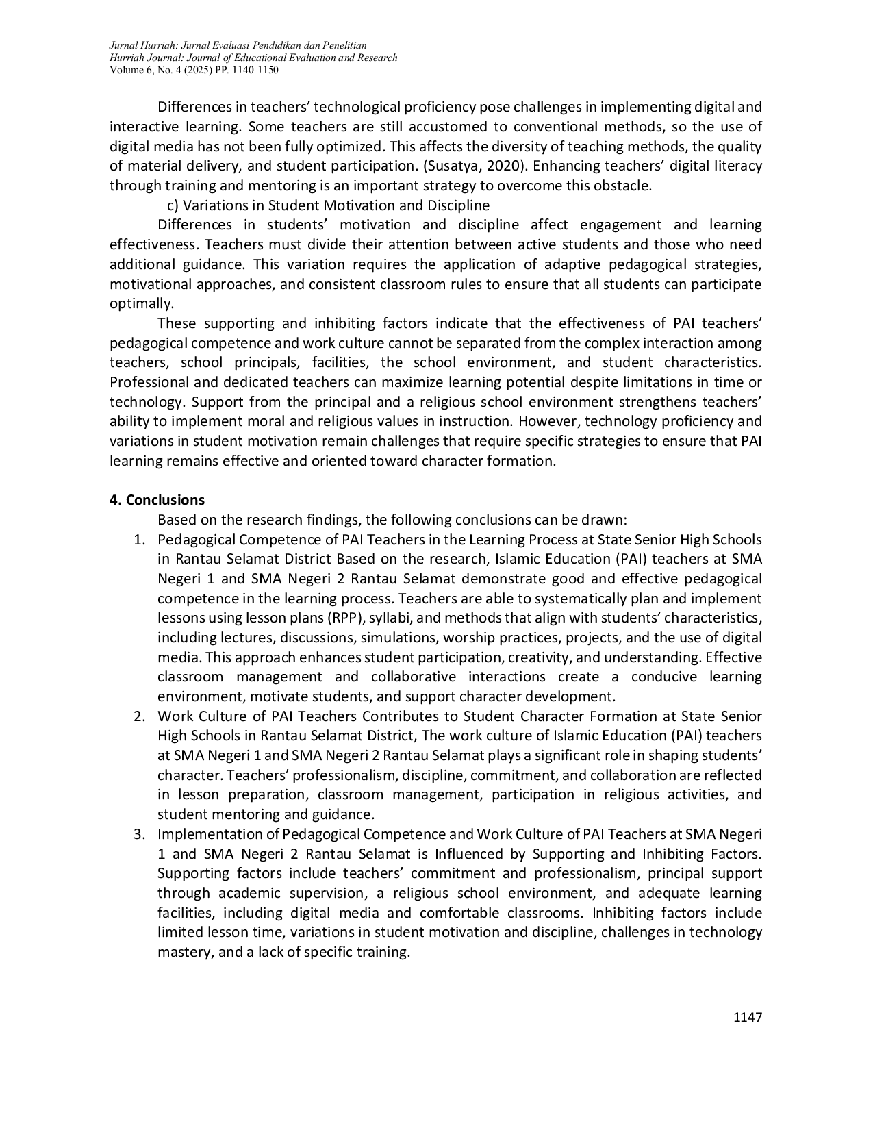 JURIS Pedagogical and Cultural Competence Work Islamic Religious Education Teachers in Improving Character Student At State High School in Rantau Selamat District