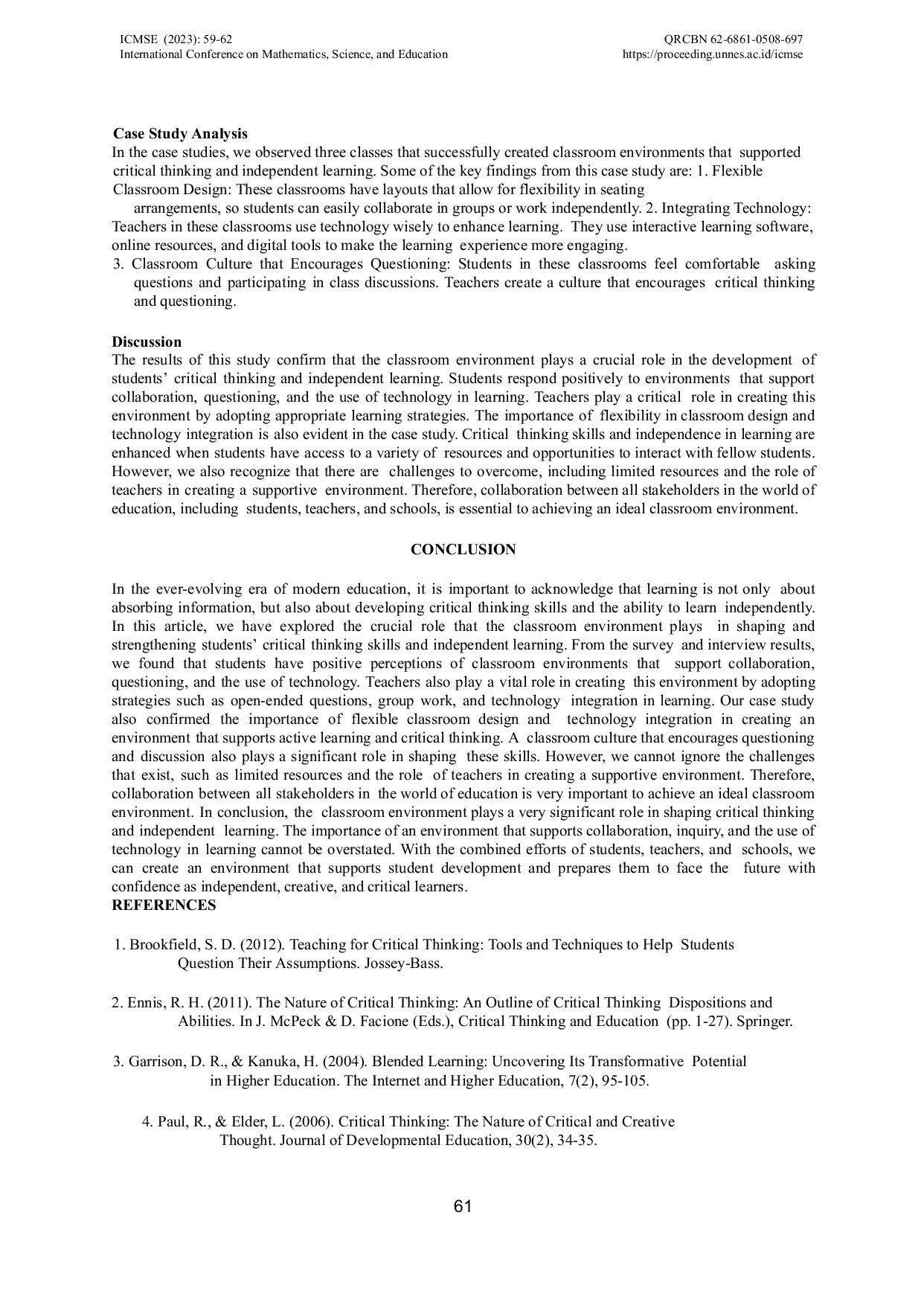 JURIS The Role of Classroom Environment in Fostering Critical Thinking and Independent Learning