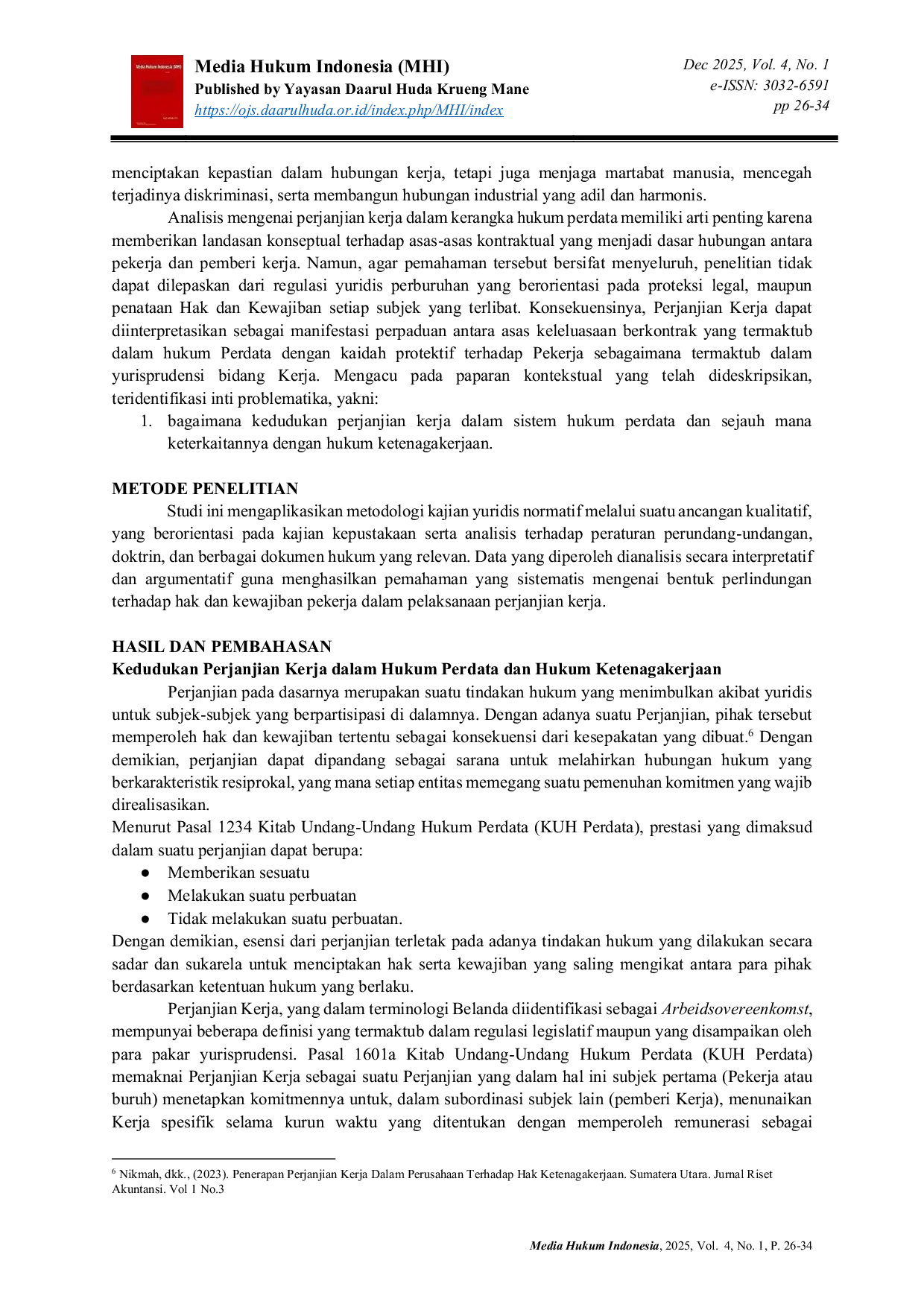 JURIS Tinjauan Hukum Perdata terhadap Perjanjian Kerja Hak dan Kewajiban Pekerja serta Pengusaha