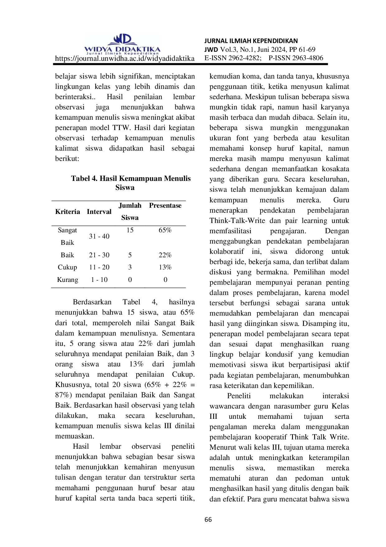 JURIS Analisis Kemampuan Menulis Kalimat Siswa Sekolah Dasar Kelas III Melalui Model Pembelajaran Think Talk Write