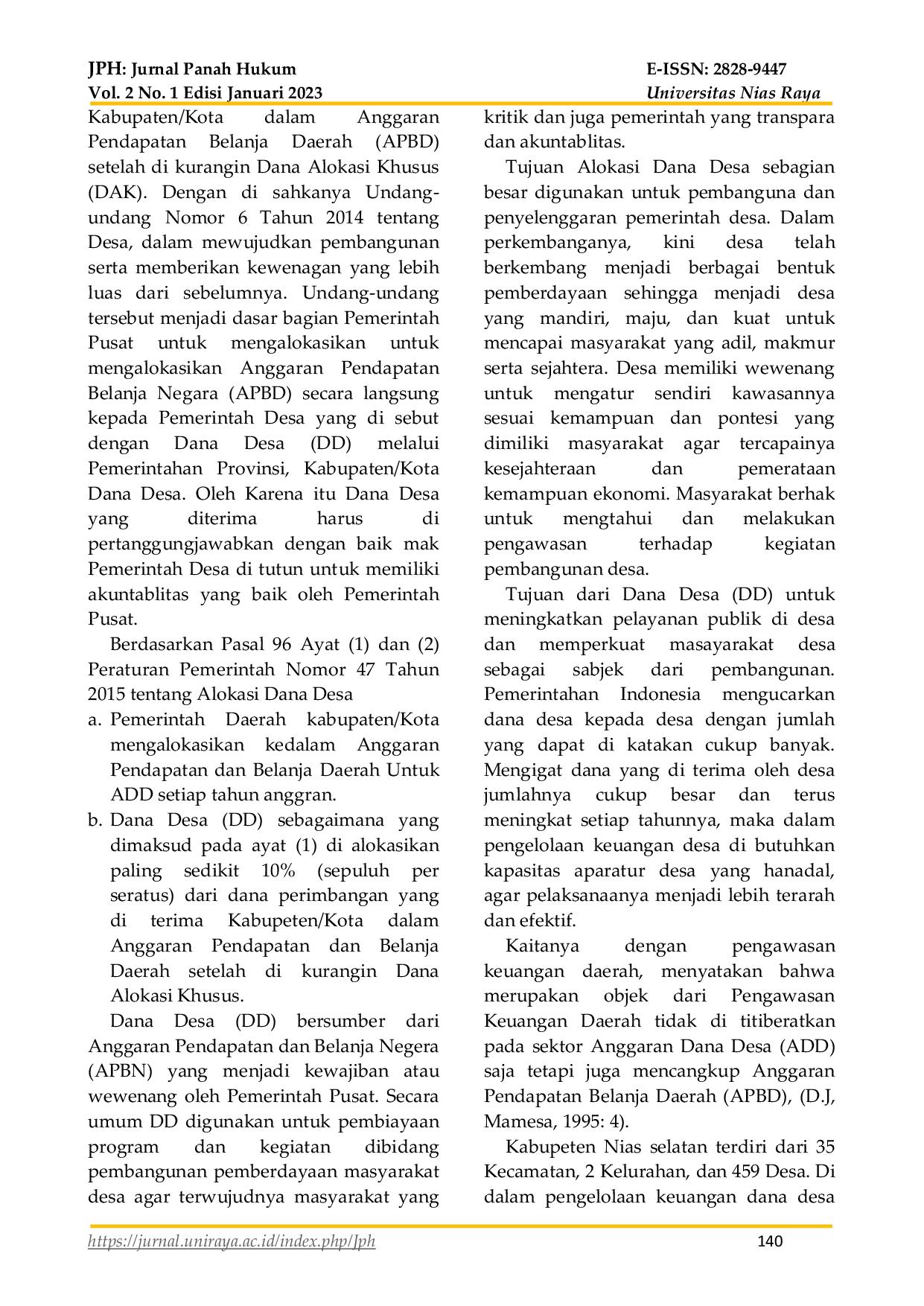 JURIS Peran Inspektorat Daerah Kabupaten Nias Selatan Dalam Melakukan Pengawasan Pengelolaan Keuangan Desa