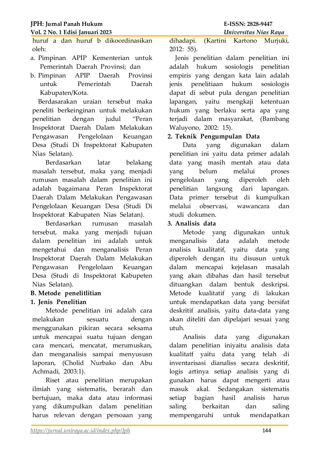 JURIS Peran Inspektorat Daerah Kabupaten Nias Selatan Dalam Melakukan Pengawasan Pengelolaan Keuangan Desa