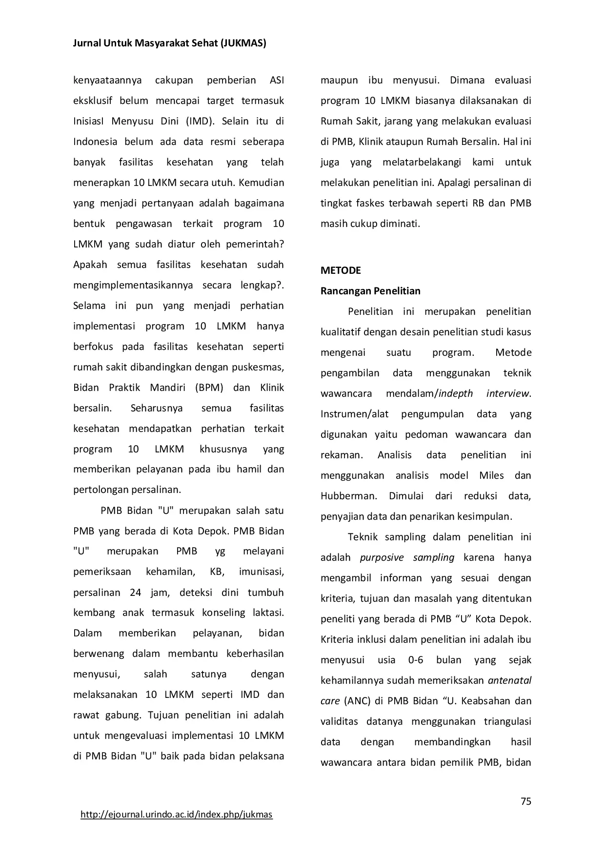 JURIS Evaluasi Implementasi Program 10 Langkah Menuju Keberhasilan Menyusui Pada Tenaga Kesehatan dan Ibu Menyusui di Praktik Bidan Mandiri PMB Bidan U Kota Depok