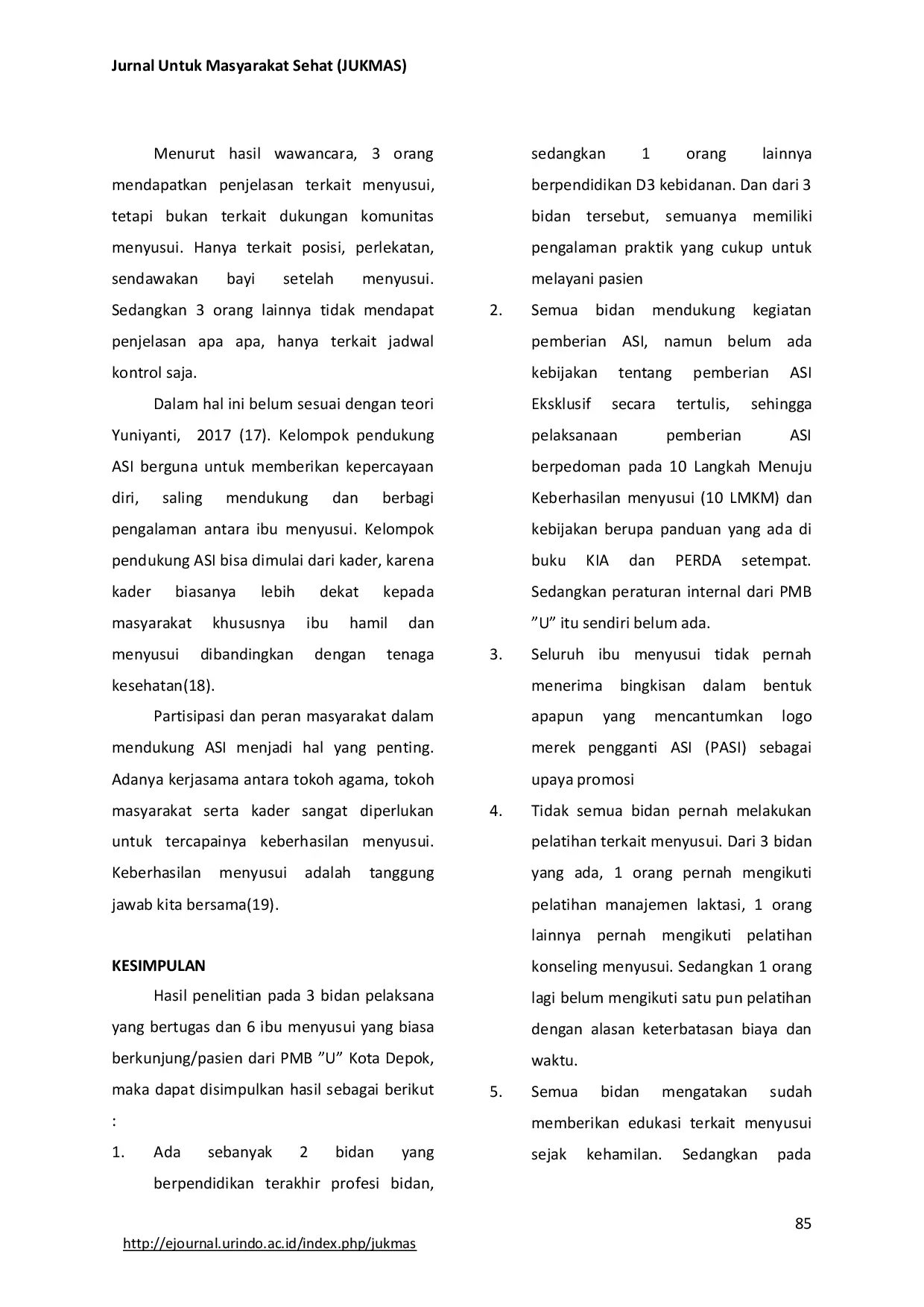 JURIS Evaluasi Implementasi Program 10 Langkah Menuju Keberhasilan Menyusui Pada Tenaga Kesehatan dan Ibu Menyusui di Praktik Bidan Mandiri PMB Bidan U Kota Depok