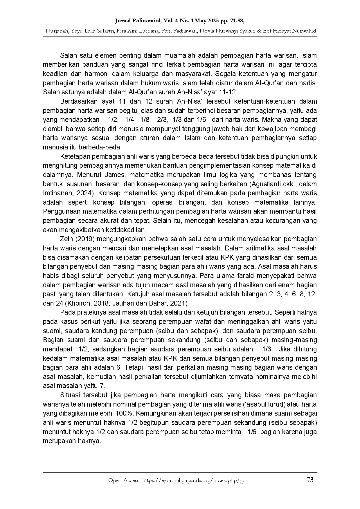 juris Implementasi Konsep Matematika pada Metode Aul dalam Pembagian Harta Warisan