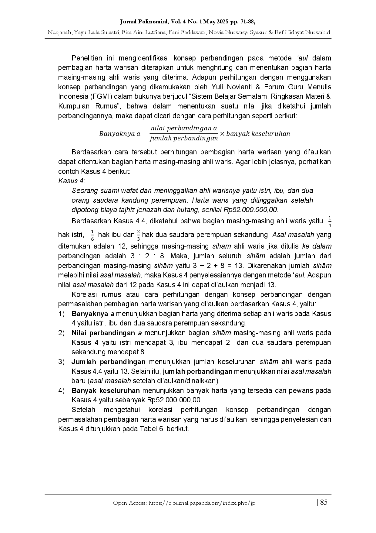 juris Implementasi Konsep Matematika pada Metode Aul dalam Pembagian Harta Warisan