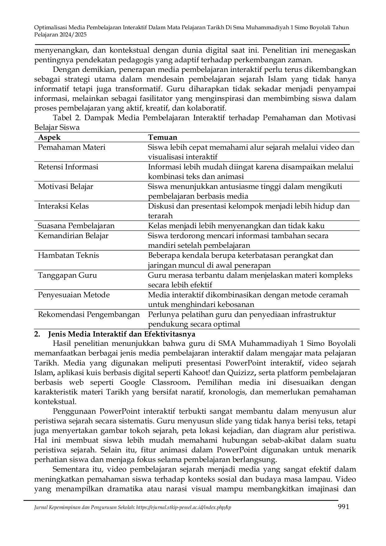 JURIS Optimalisasi Media Pembelajaran Interaktif Dalam Mata Pelajaran Tarikh Di Sma Muhammadiyah 1 Simo Boyolali Tahun Pelajaran 2024 2025