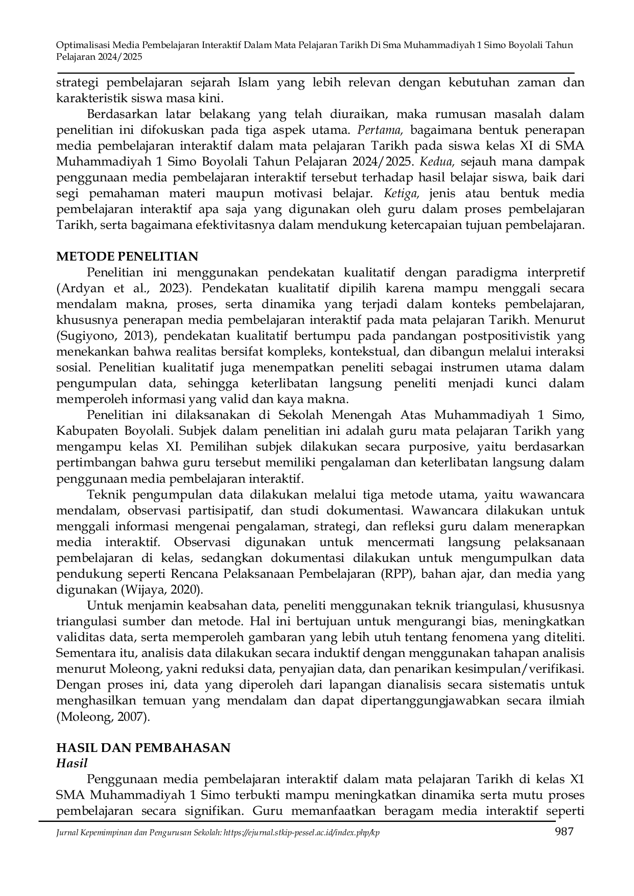 JURIS Optimalisasi Media Pembelajaran Interaktif Dalam Mata Pelajaran Tarikh Di Sma Muhammadiyah 1 Simo Boyolali Tahun Pelajaran 2024 2025