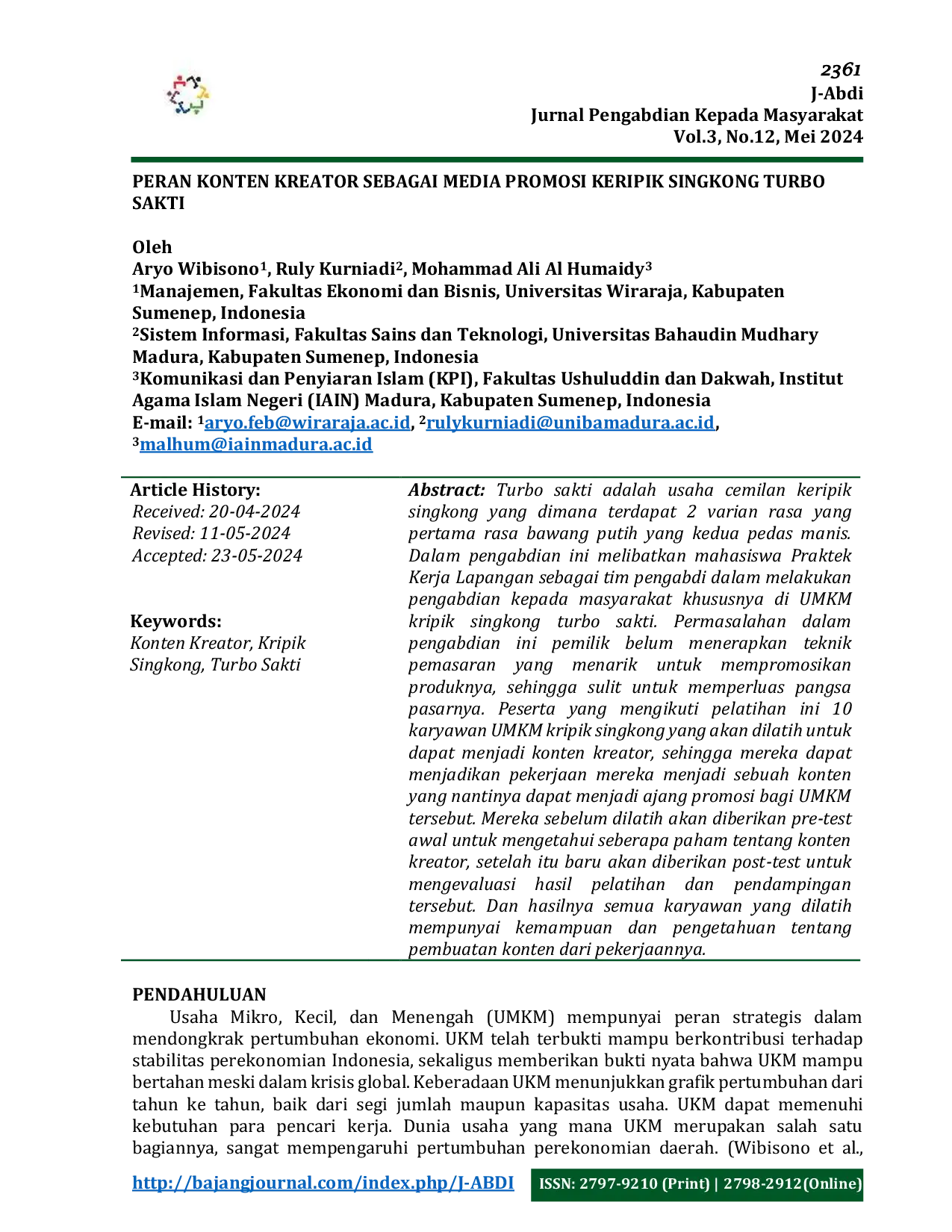 JURIS Peran Konten Kreator Sebagai Media Promosi Keripik Singkong Turbo Sakti