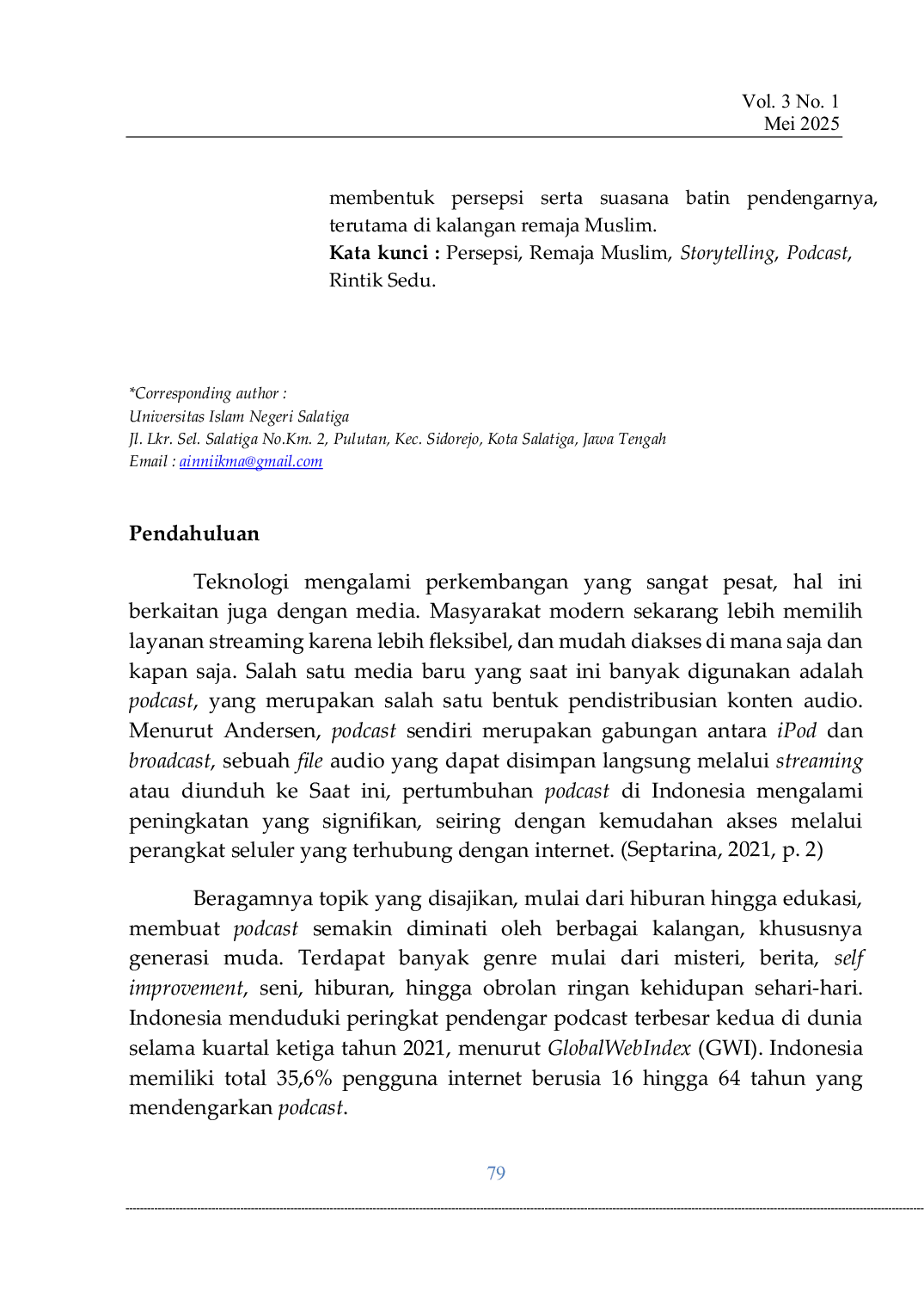 JURIS Menyelami Suara Remaja Muslim Salatiga Analisis Storytelling dalam Podcast Rintik Sedu oleh Nadhifa Allya Tsana