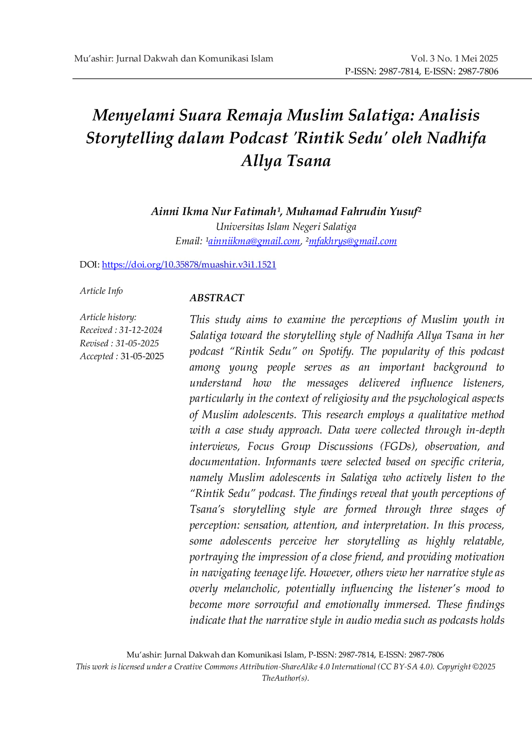 JURIS Menyelami Suara Remaja Muslim Salatiga Analisis Storytelling dalam Podcast Rintik Sedu oleh Nadhifa Allya Tsana