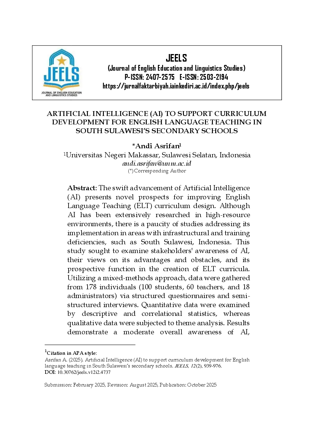 juris Artificial Intelligence AI to Support Curriculum Development for English Language Teaching in South Sulawesi s Secondary Schools