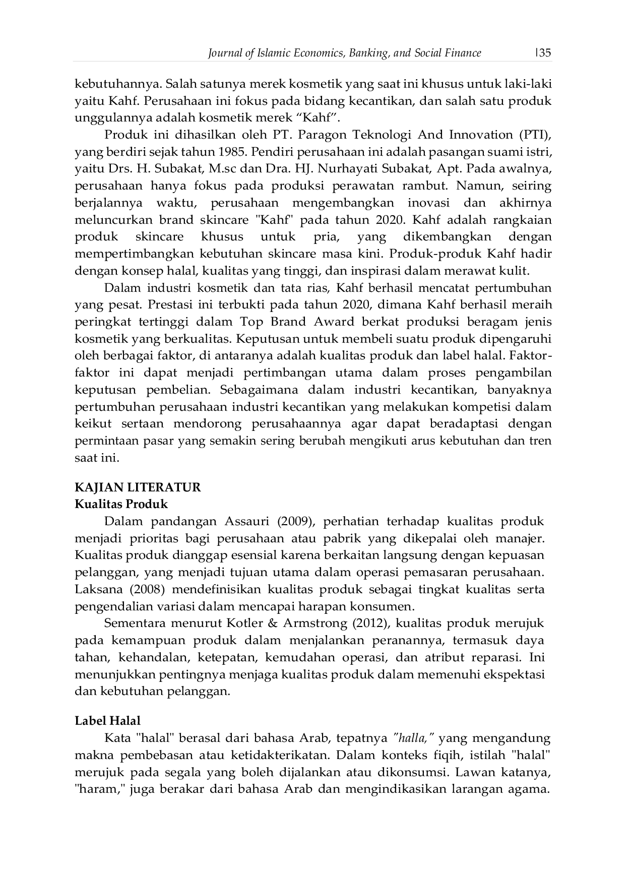 JURIS Pengaruh Kualitas Produk Dan Label Halal Terhadap Keputusan Pembelian Skincare Kahf Di Kabupaten Pemalang