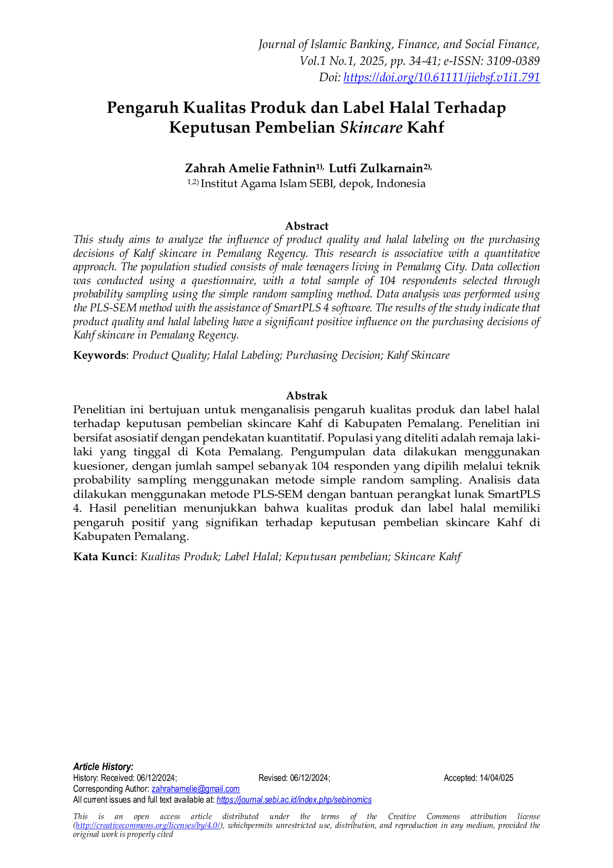 JURIS Pengaruh Kualitas Produk Dan Label Halal Terhadap Keputusan Pembelian Skincare Kahf Di Kabupaten Pemalang