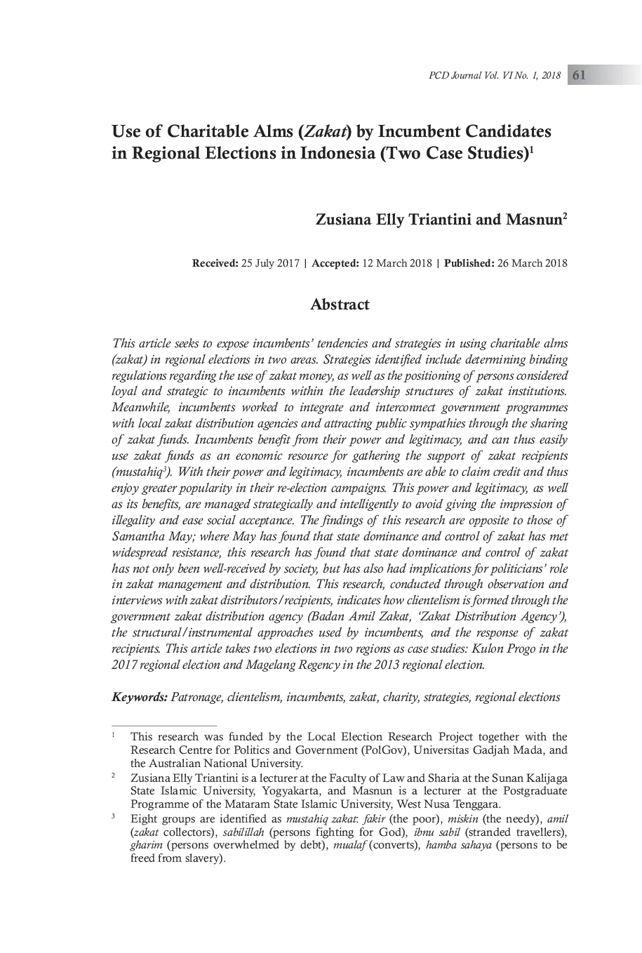 JURIS Use of Charitable Alms Zakat by Incumbent Candidates in Regional Elections in Indonesia Two Case Studies
