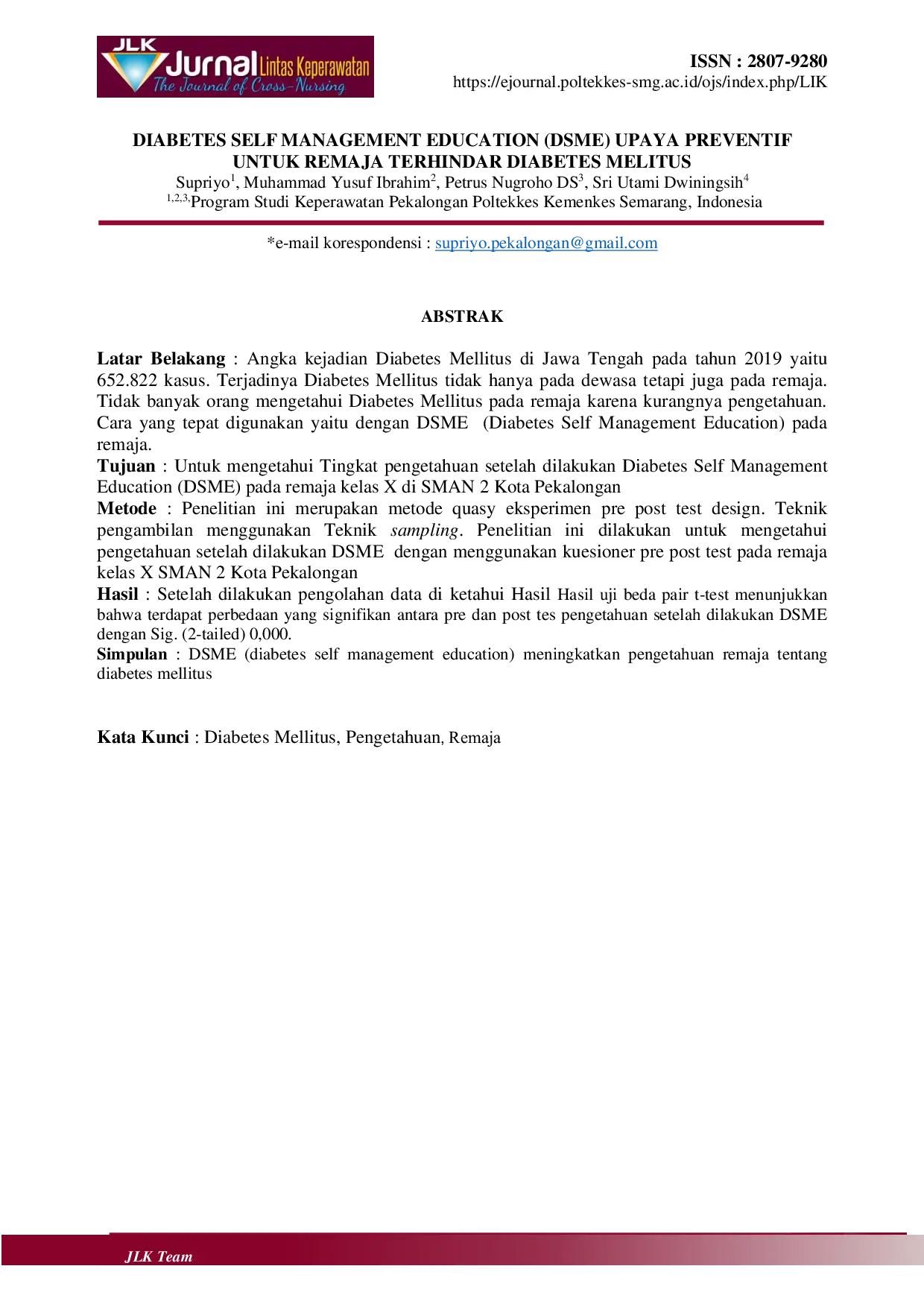 JURIS Diabetes Self Management Education Dsme Upaya Preventif Untuk Remaja Terhindar Diabetes Melitus