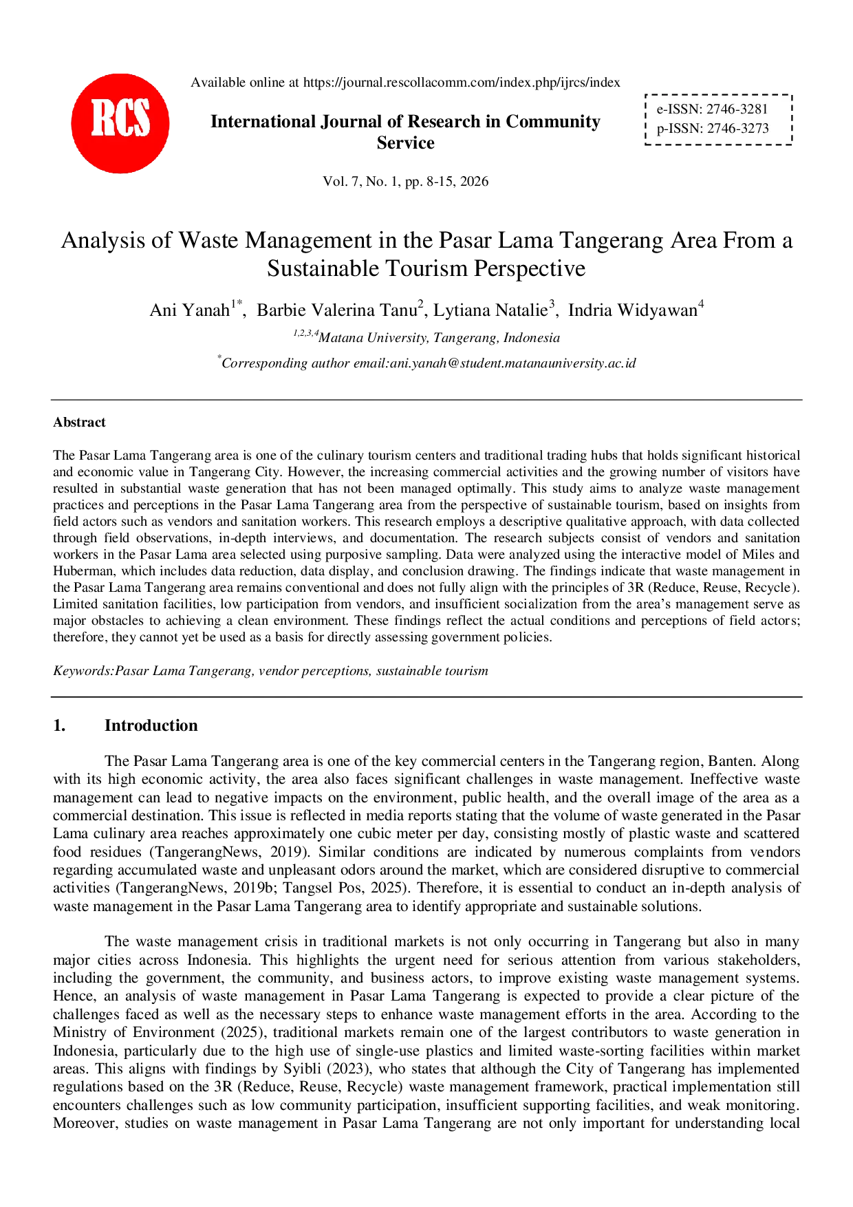 JURIS Analysis of Waste Management in the Pasar Lama Tangerang Area From a Sustainable Tourism Perspective