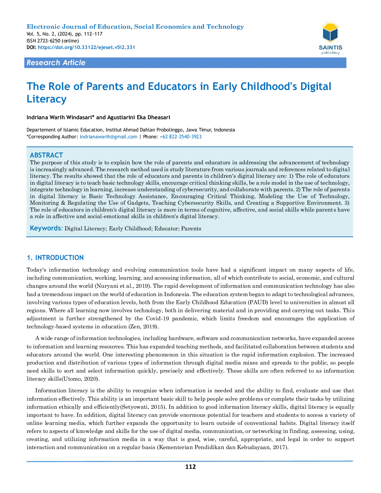 JURIS Peran Orang Tua dan Pendidik dalam Literasi Digital Anak Usia Dini