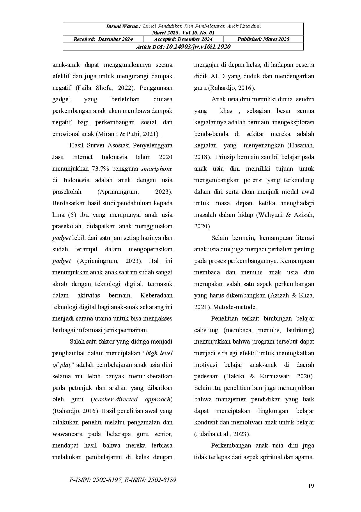 juris Motivasi Anak Bermain Peran Pendidik Dan Orang Tua Dalam Mendukung Perkembangan Anak Usia Dini