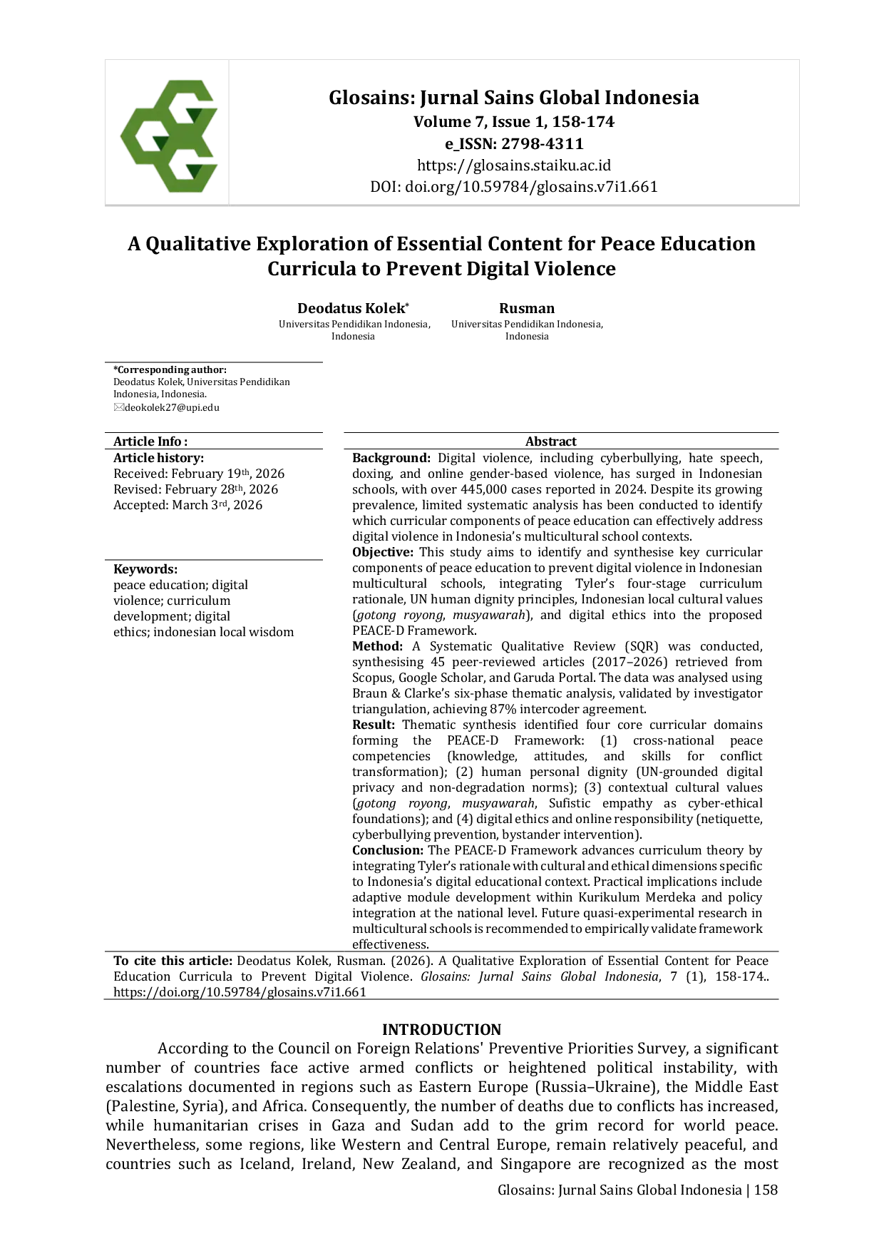 JURIS A Qualitative Exploration of Essential Content for Peace Education Curricula to Prevent Digital Violence