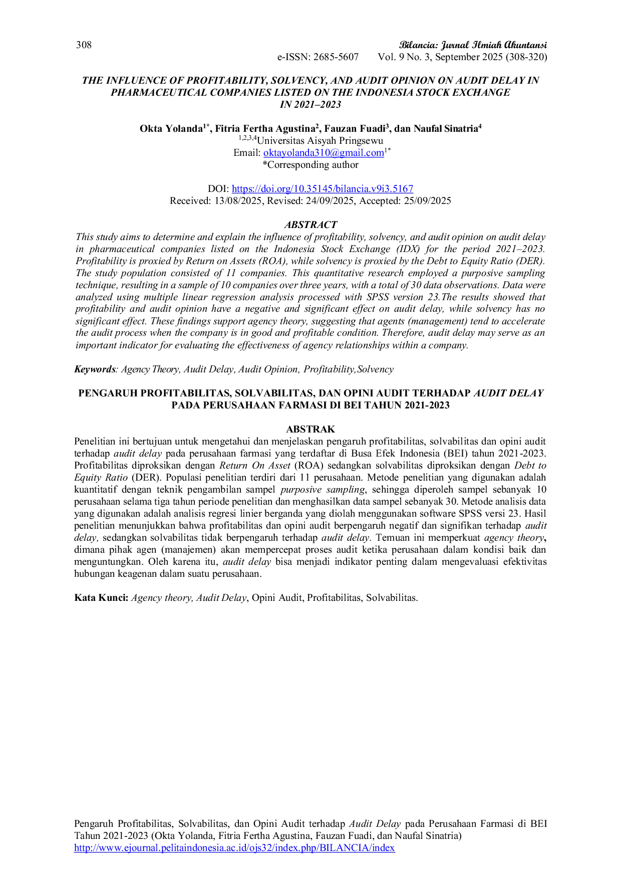 JURIS Pengaruh Profitabilitas Solvabilitas dan Opini Audit terhadap Audit Delay pada Perusahaan Farmasi di BEI Tahun 2021 2023