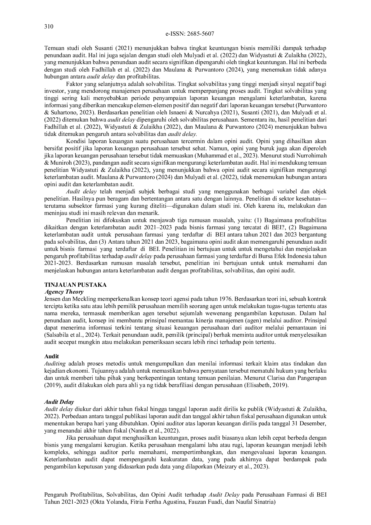JURIS Pengaruh Profitabilitas Solvabilitas dan Opini Audit terhadap Audit Delay pada Perusahaan Farmasi di BEI Tahun 2021 2023