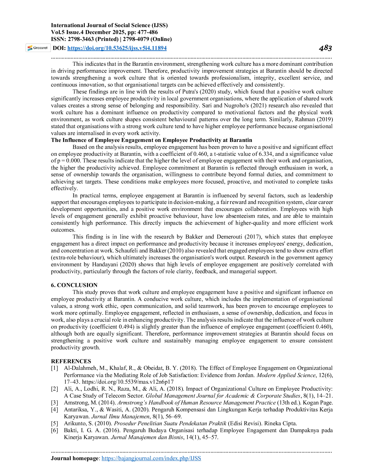 JURIS The Influence of Work Culture and Employee Engagement on Work Productivity in Barantin