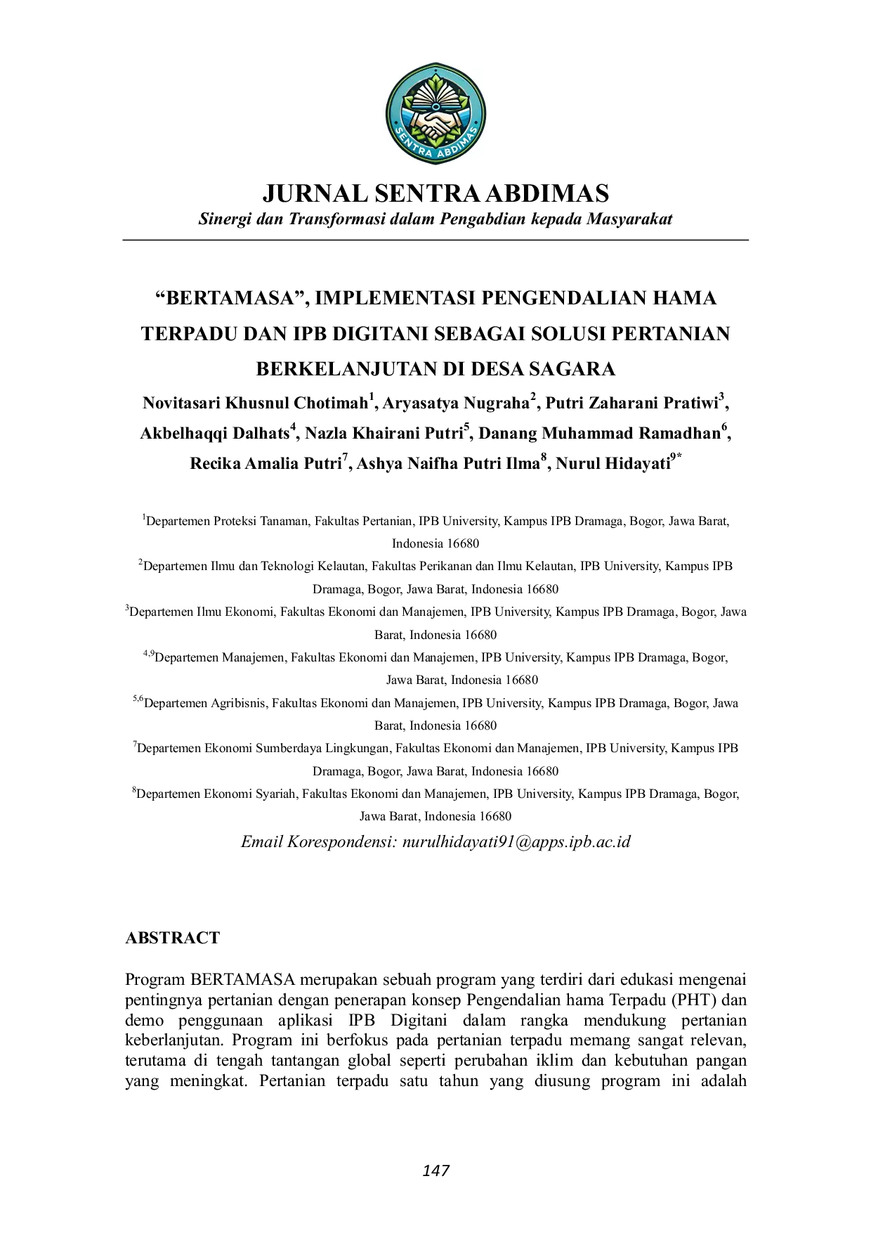 JURIS Bertamasa Implementasi Pengendalian Hama Terpadu dan IPB Digitani sebagai Solusi Pertanian Berkelanjutan di Desa Sagara