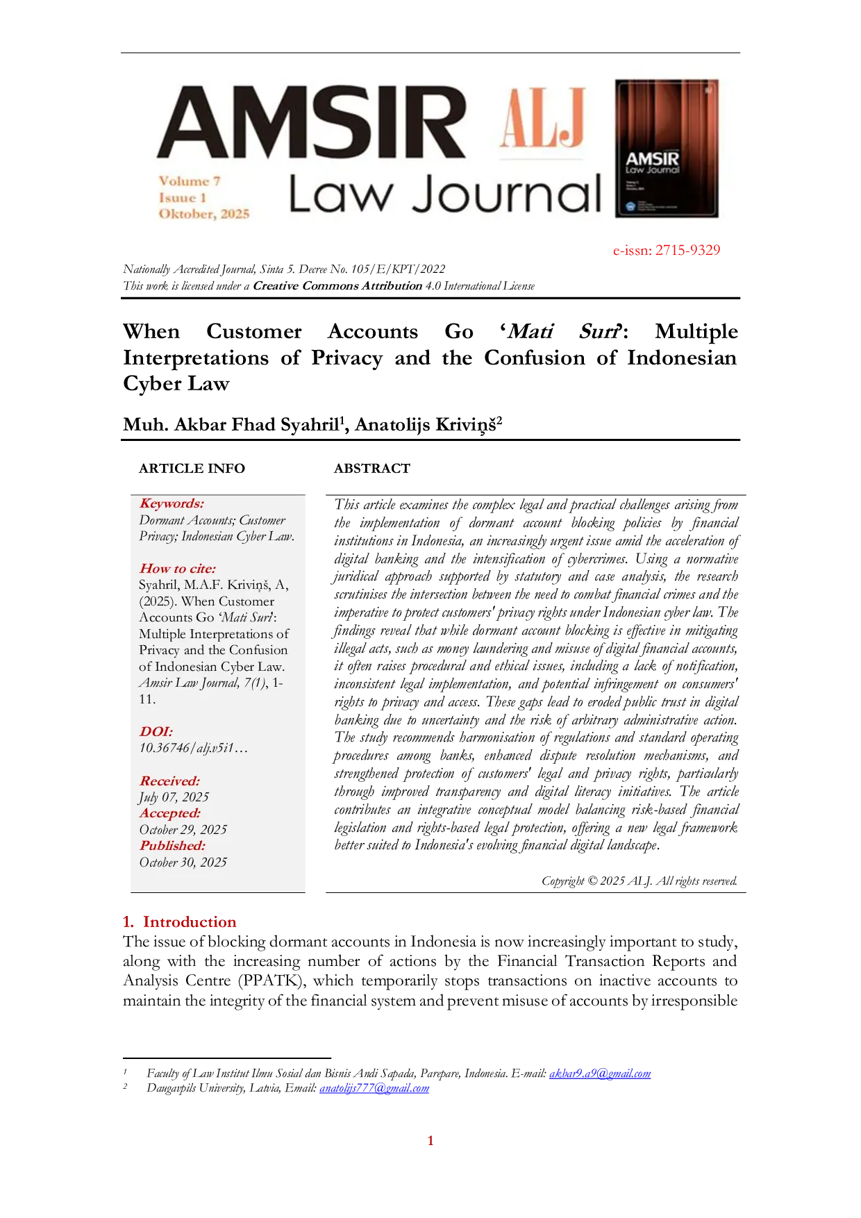 JURIS When Customer Accounts Go Mati Suri Multiple Interpretations of Privacy and the Confusion of Indonesian Cyber Law