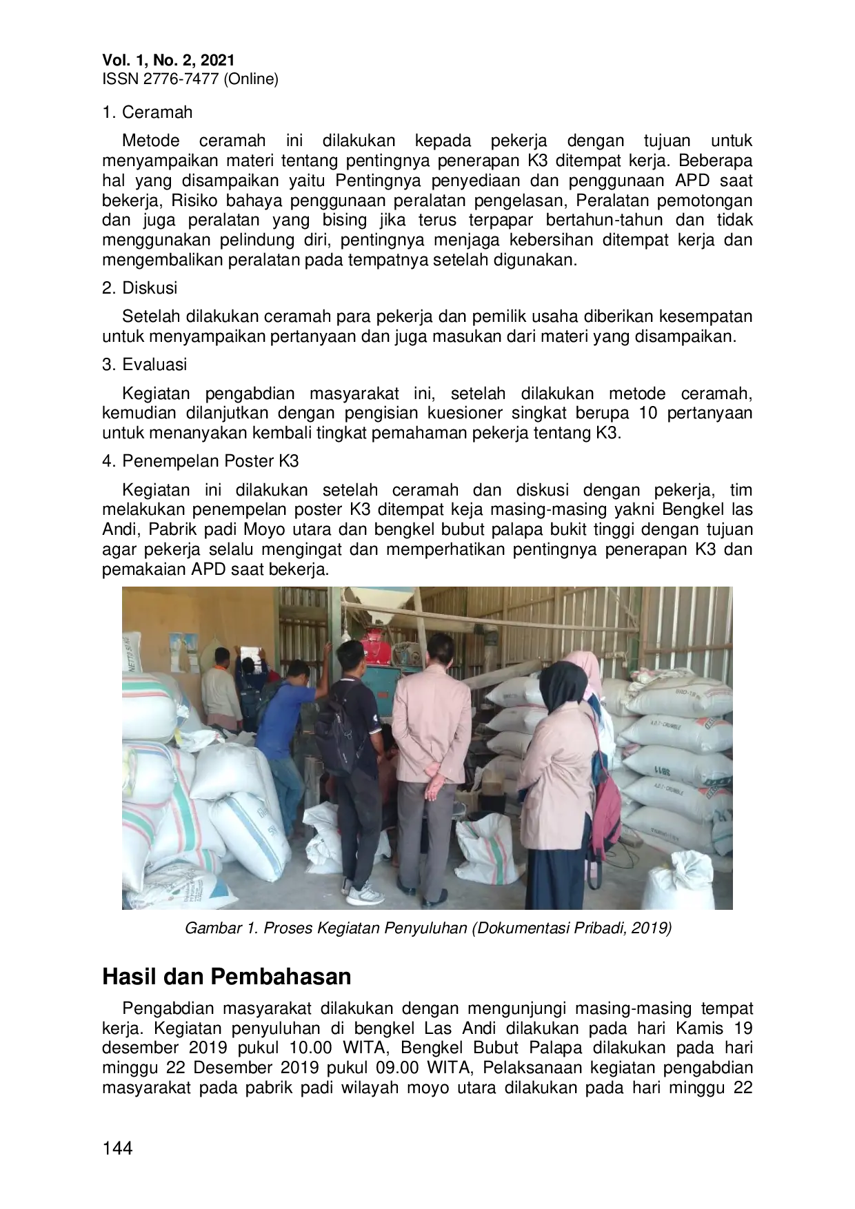 JURIS Upaya Penerapan Kesehatan dan Keselamatan Kerja K3 pada Sektor Informal di Kabupaten Sumbawa