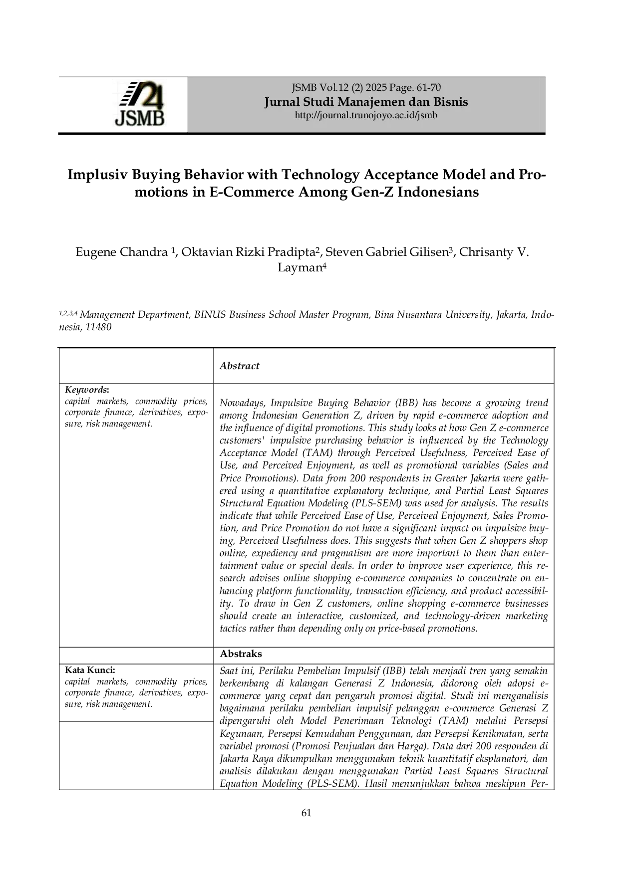 JURIS Impulsive Buying Behavior with Technology Acceptance Model and Promotions in E Commerce Among Gen Z Indonesians